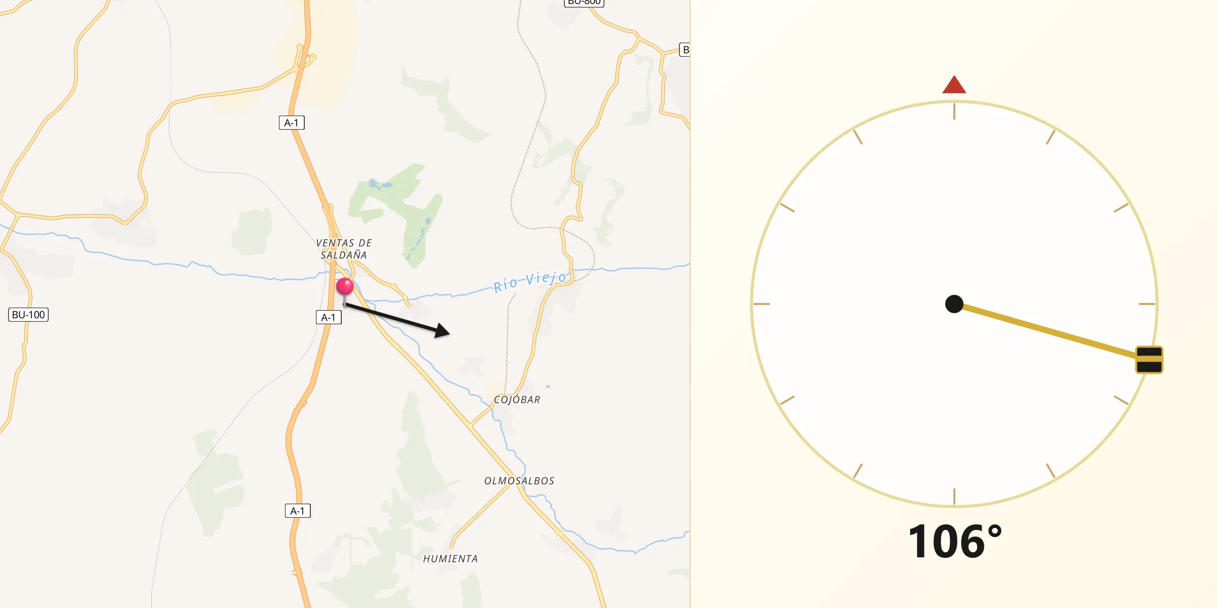 Dirección de la Qibla desde Saldaña de Burgos
