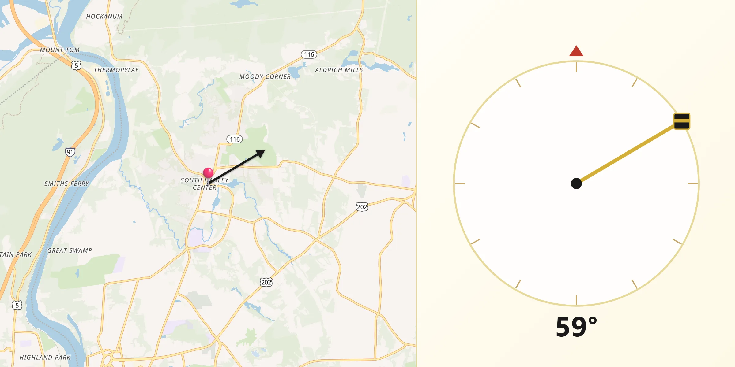 Qibla Direction from South Hadley