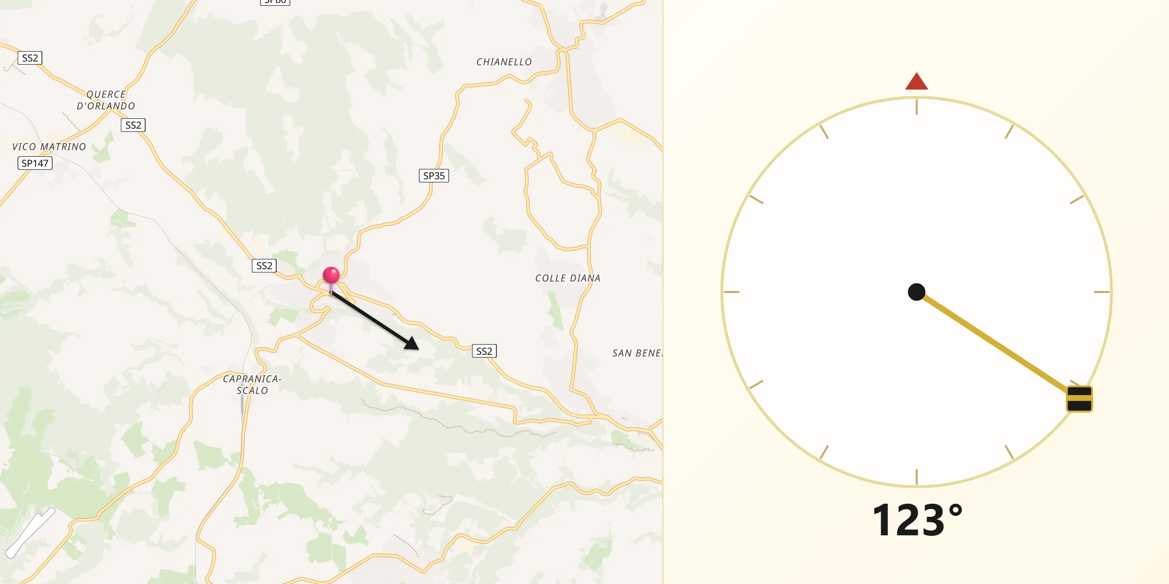 Direzione della Qibla da Capranica