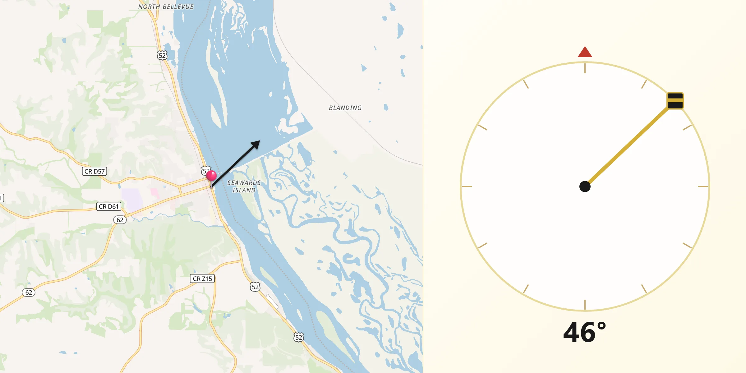 Dirección de la Qibla desde Bellevue