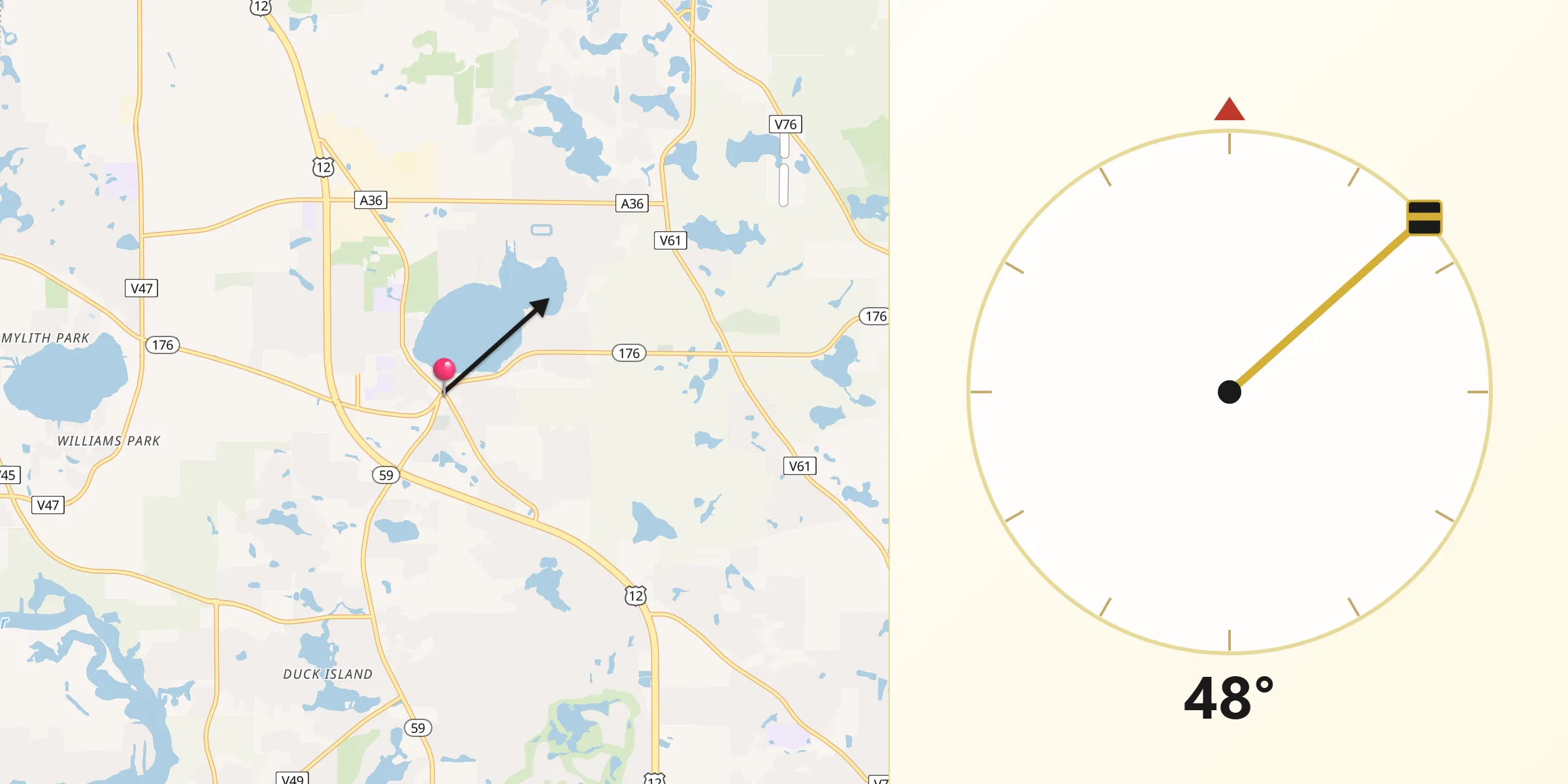 Qibla Direction from Wauconda