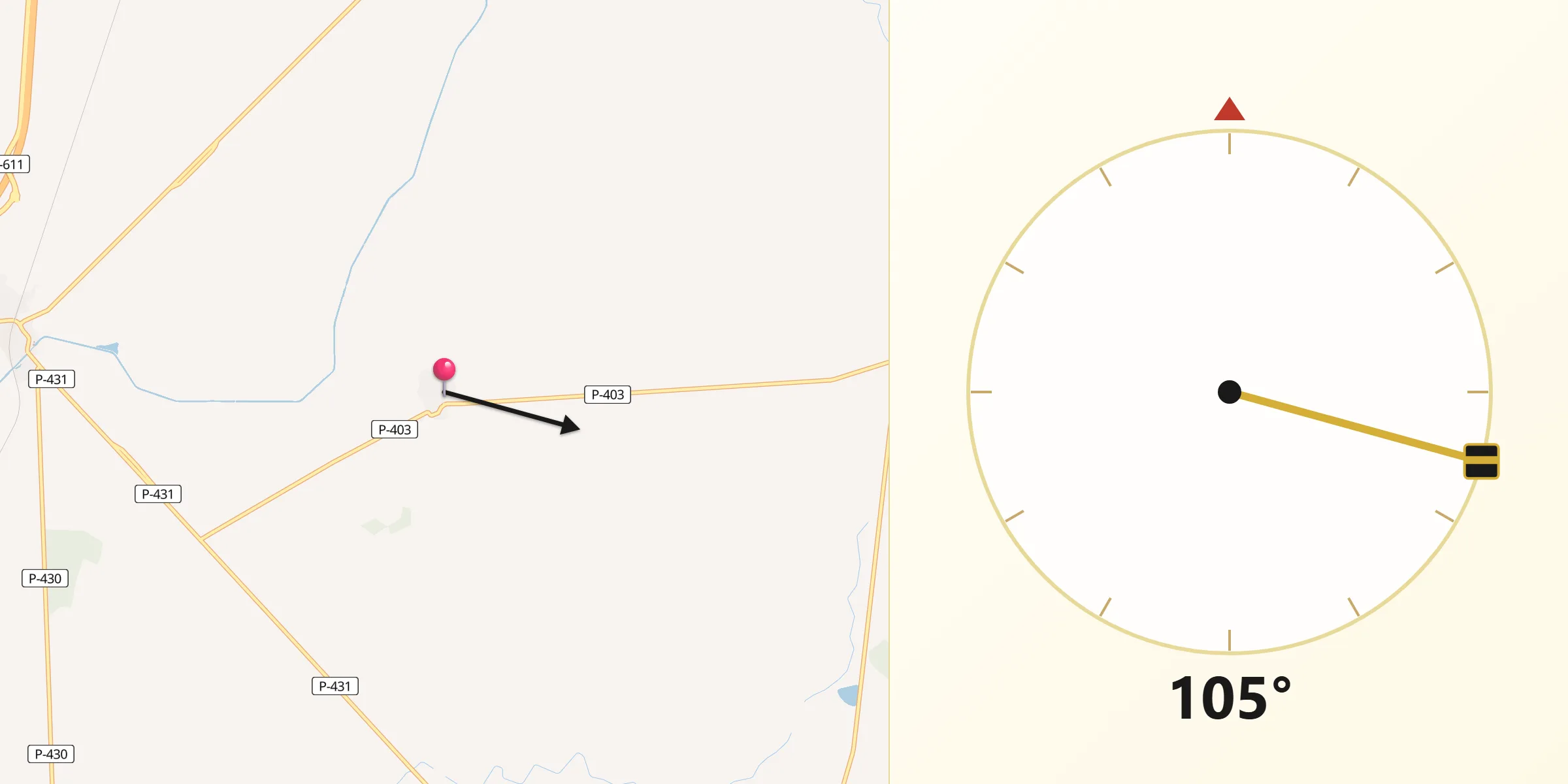 Dirección de la Qibla desde Boadilla del Camino
