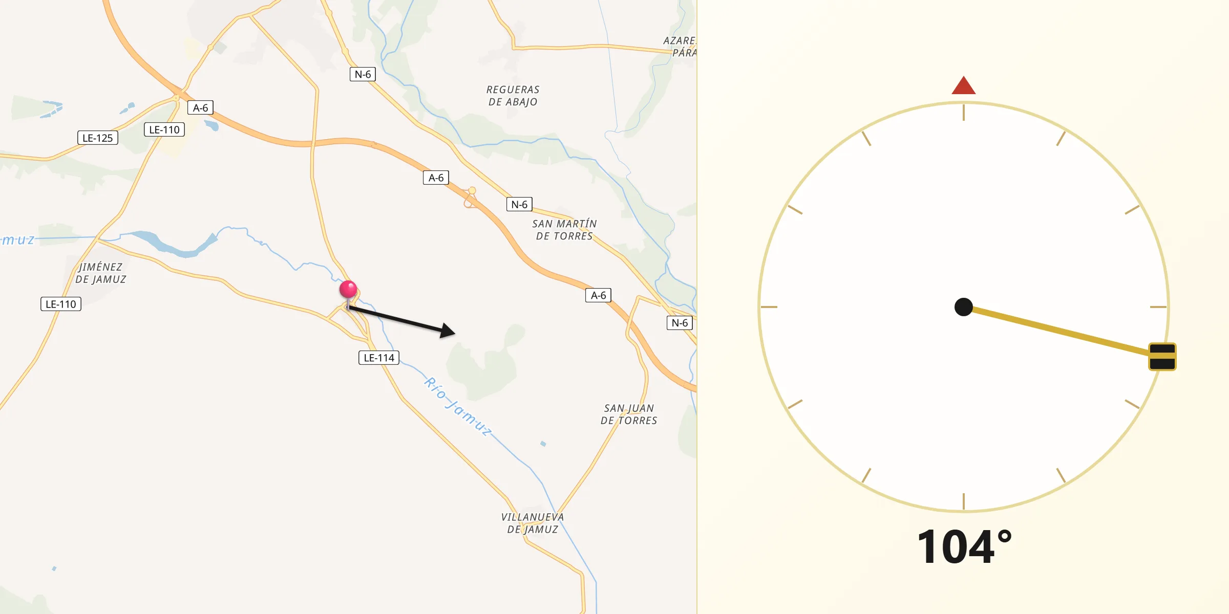 Dirección de la Qibla desde Santa Elena de Jamuz