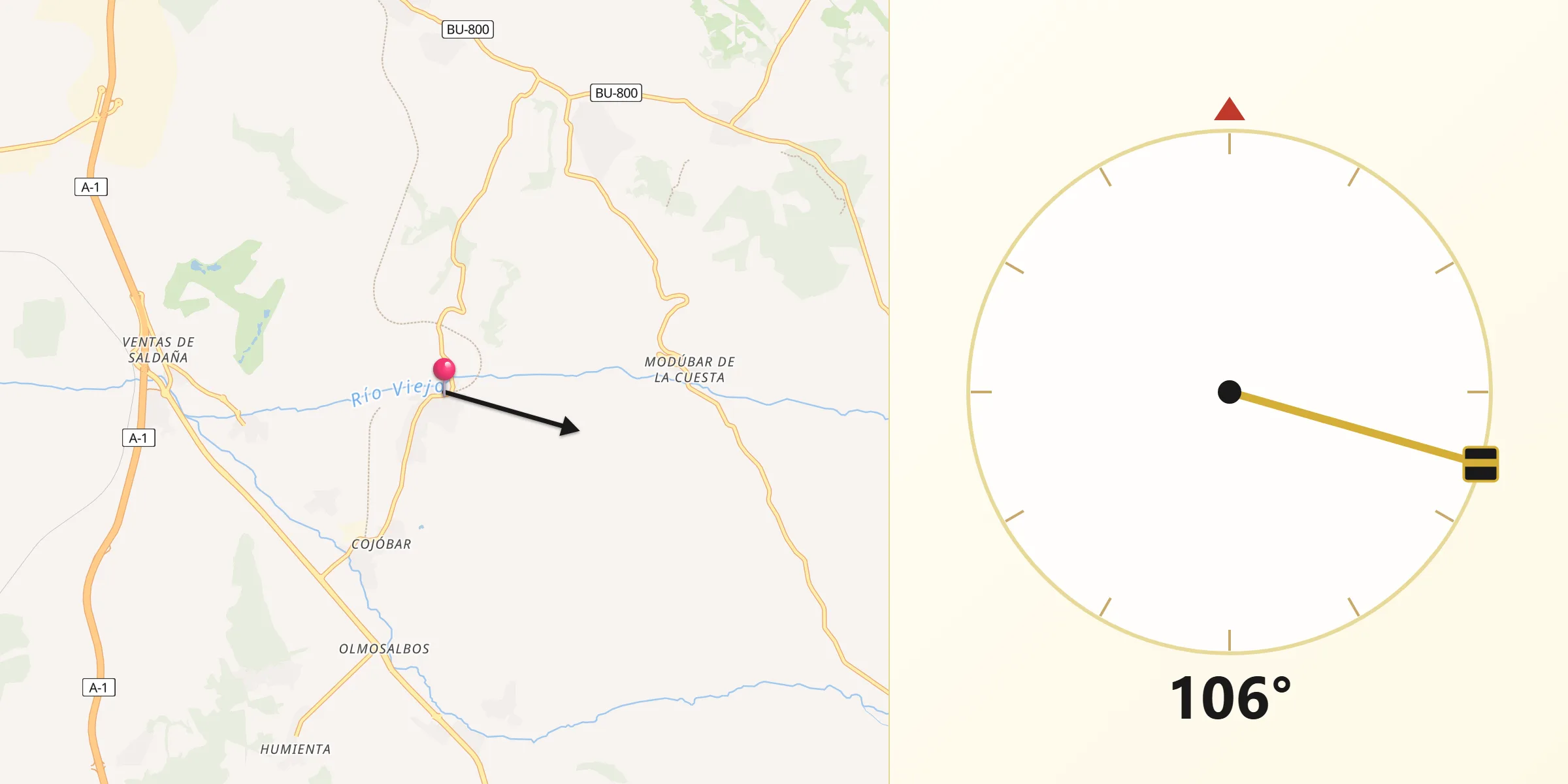 Dirección de la Qibla desde Modúbar de la Emparedada