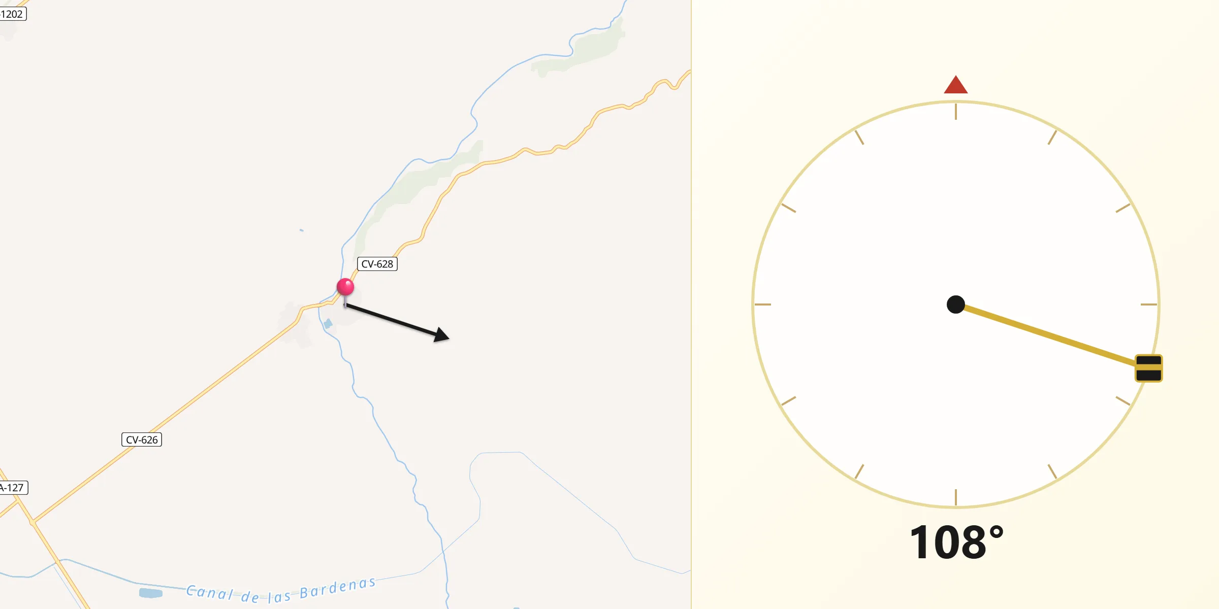 Dirección de la Qibla desde Biota
