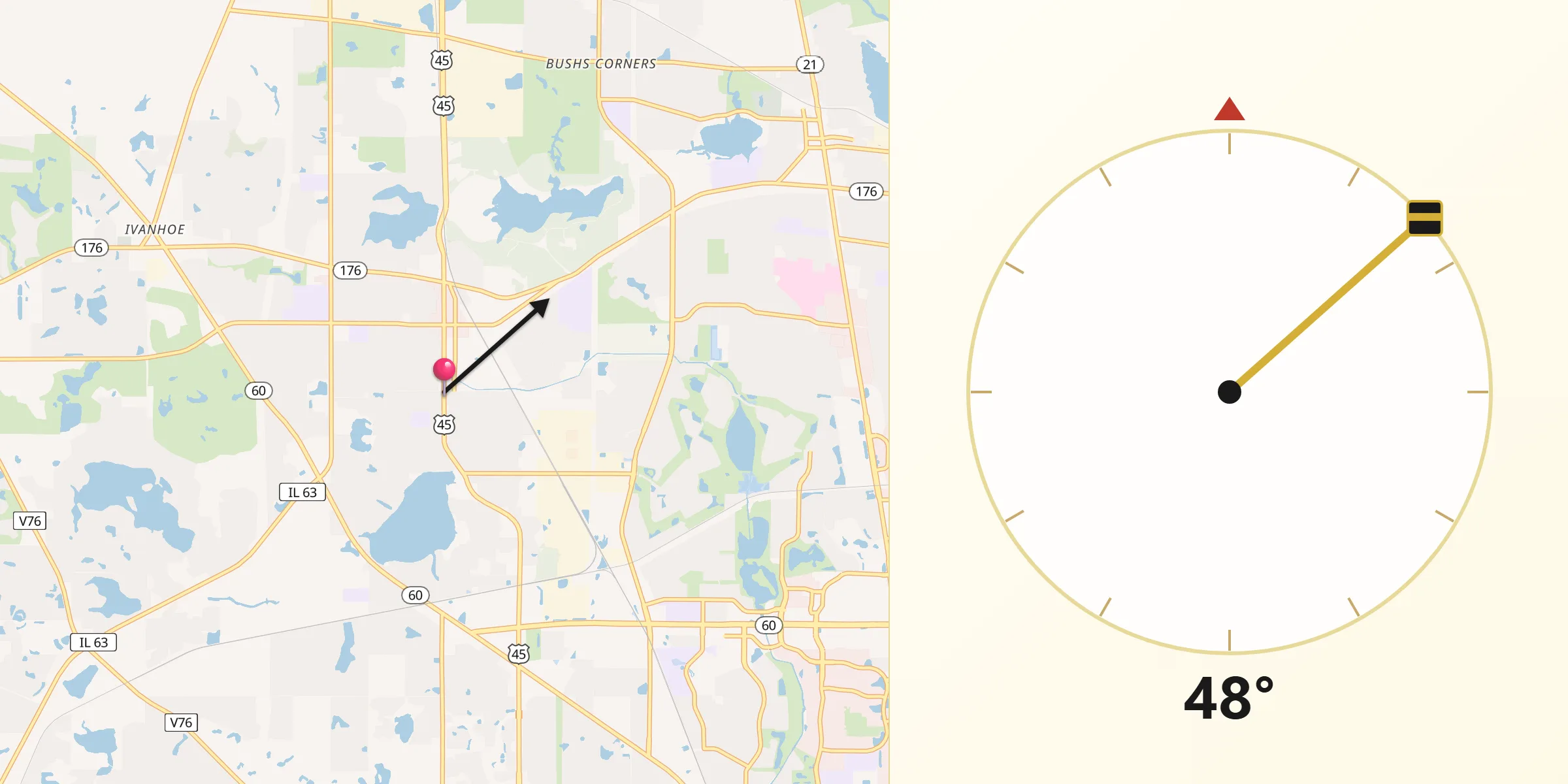 Qibla Direction from Mundelein