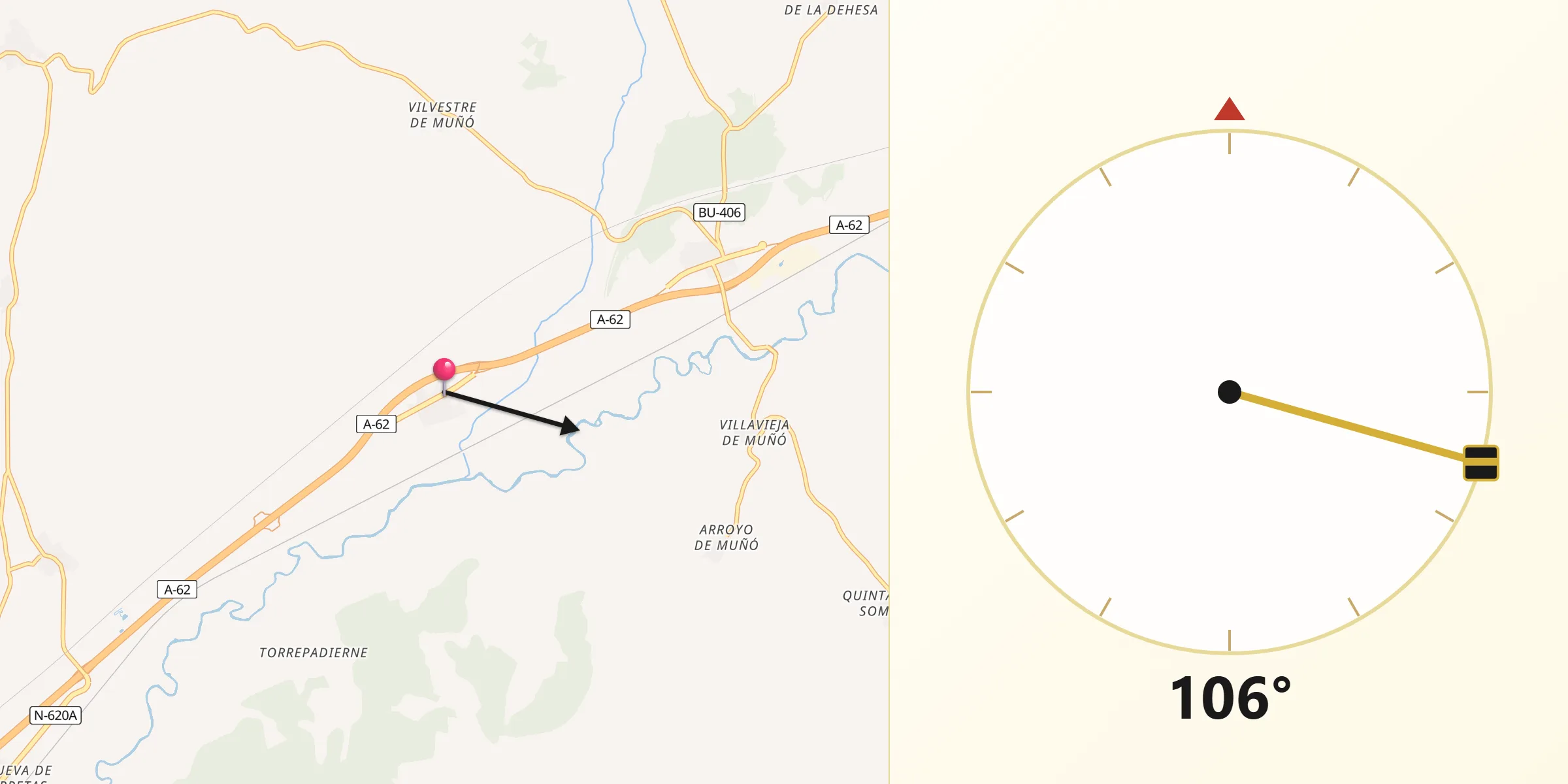 Dirección de la Qibla desde Celada del Camino