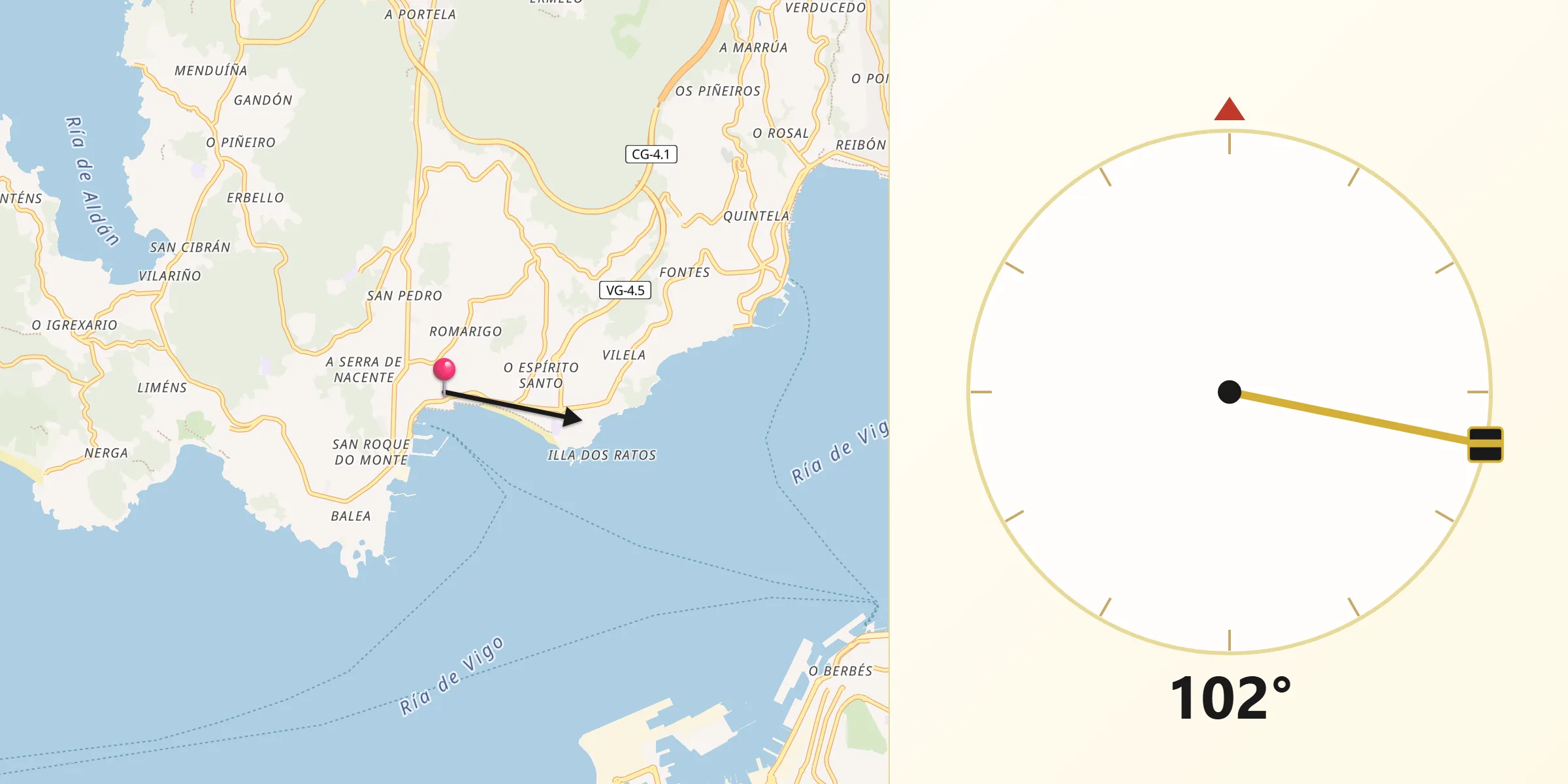 Dirección de la Qibla desde Cangas