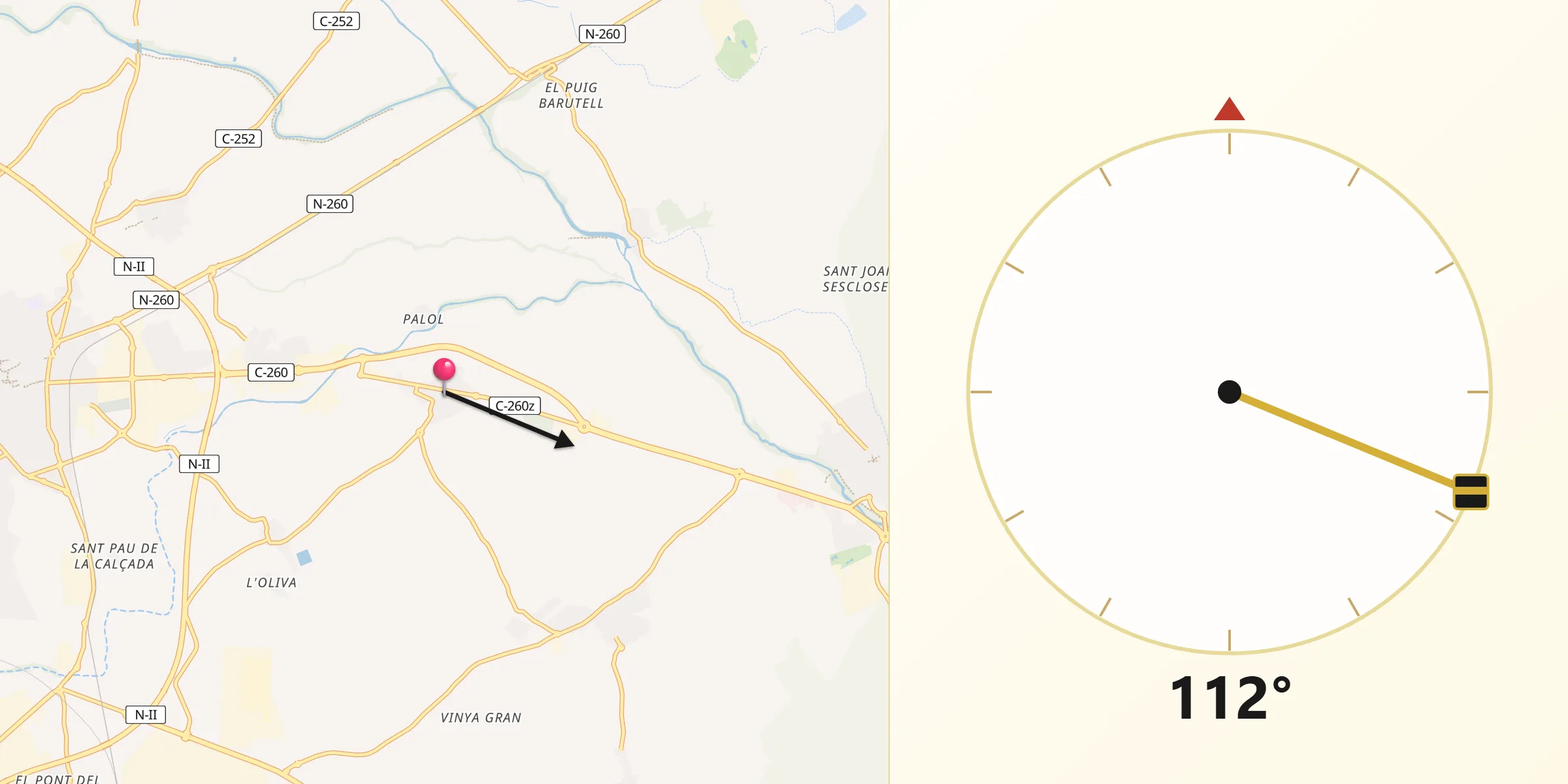 Dirección de la Qibla desde Vila-sacra