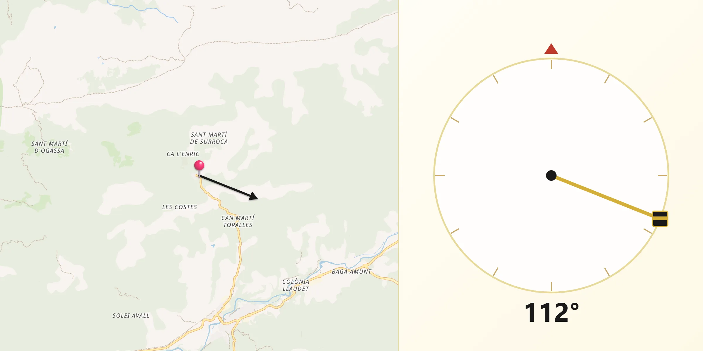 Dirección de la Qibla desde Ogassa