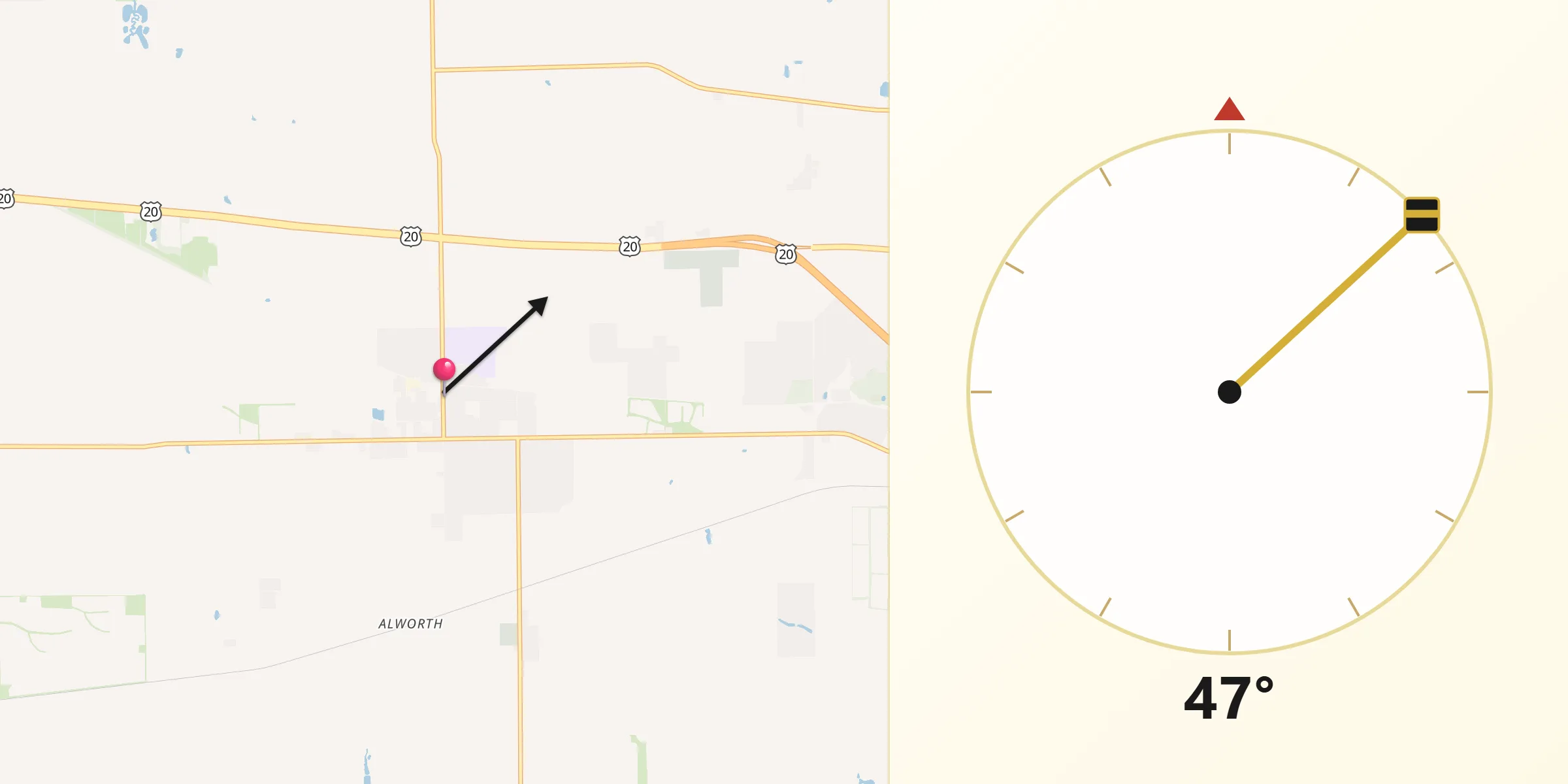 Qibla Direction from Winnebago