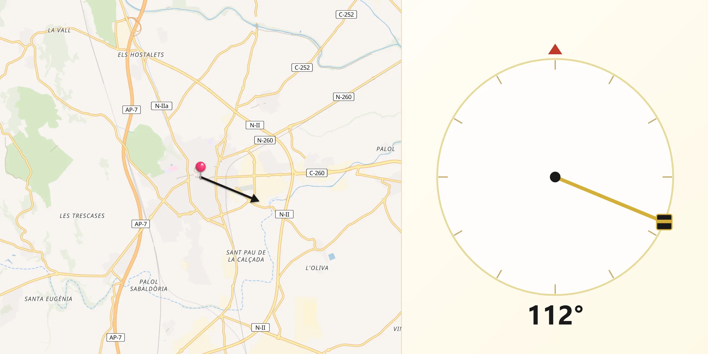 Dirección de la Qibla desde Figueres