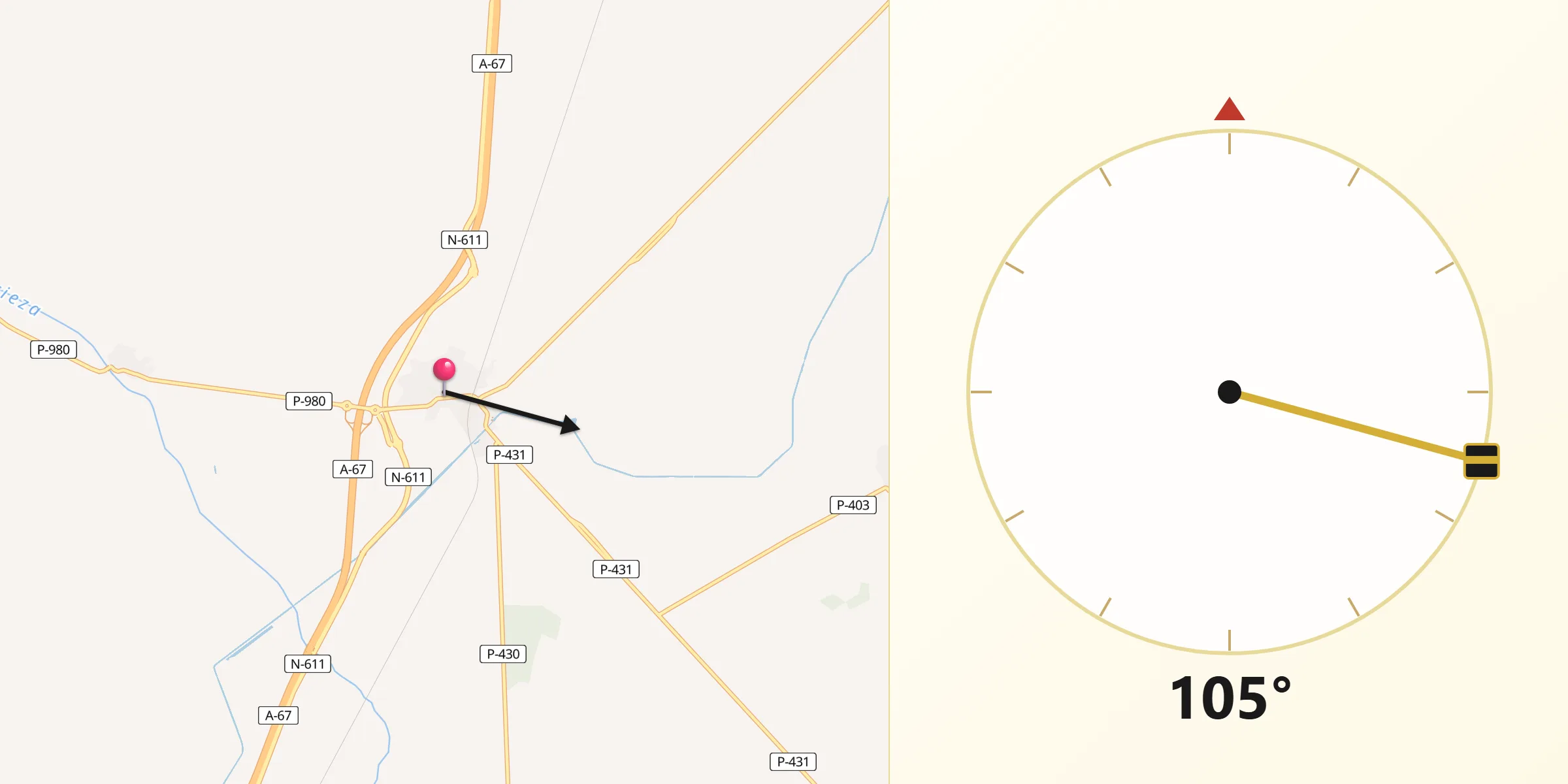 Dirección de la Qibla desde Frómista