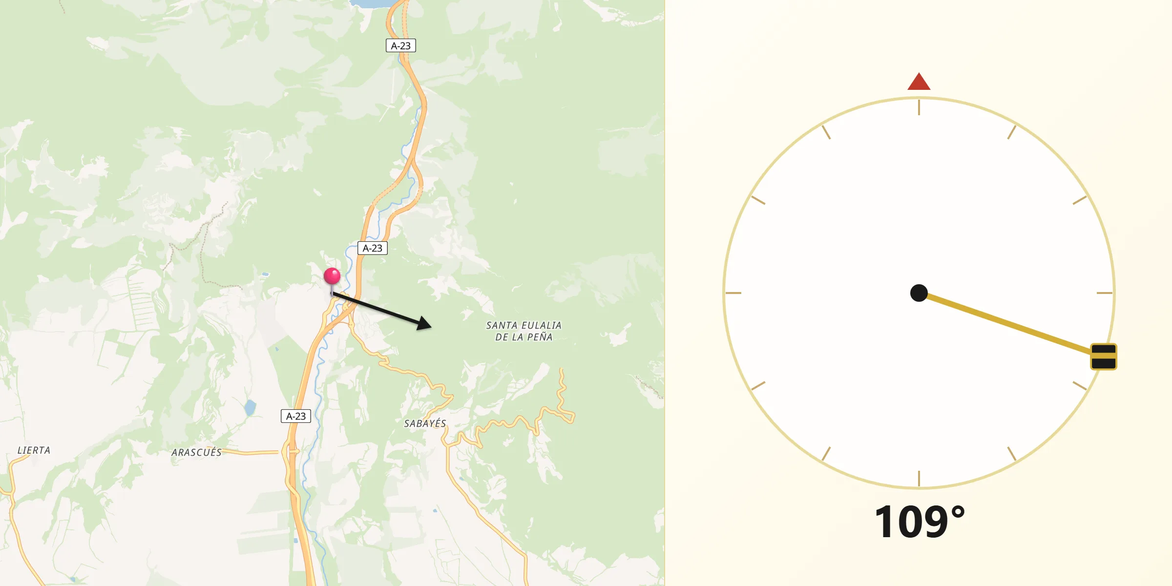 Dirección de la Qibla desde Nueno
