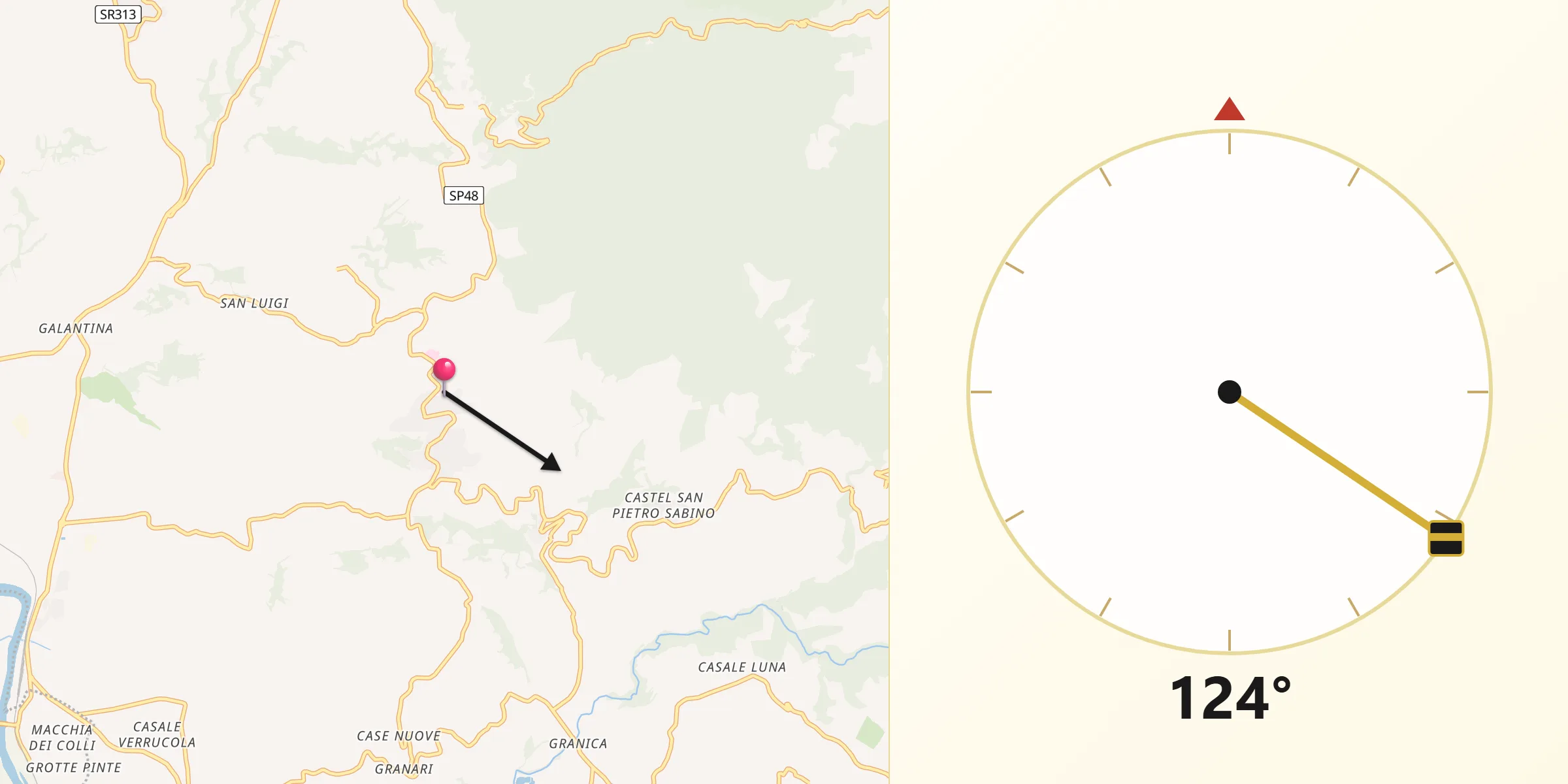 Direzione della Qibla da Poggio Mirteto