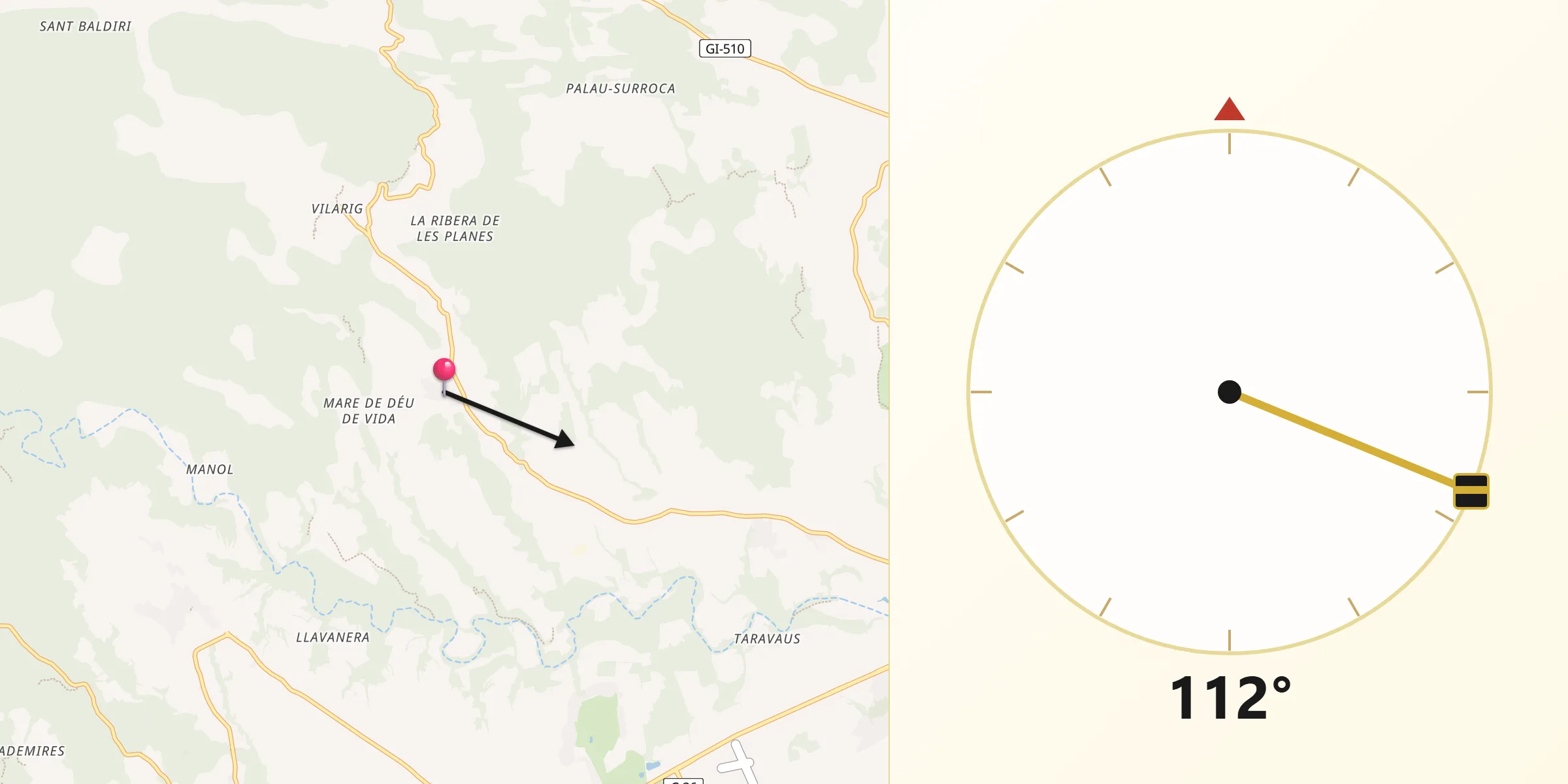 Dirección de la Qibla desde Cistella
