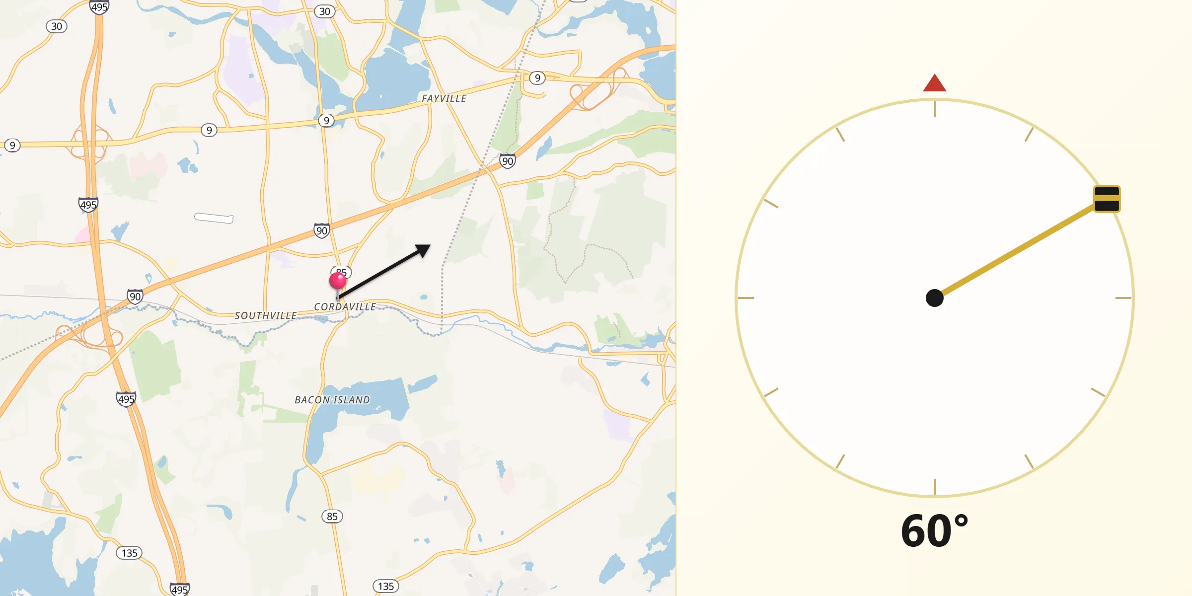 Qibla Direction from Cordaville