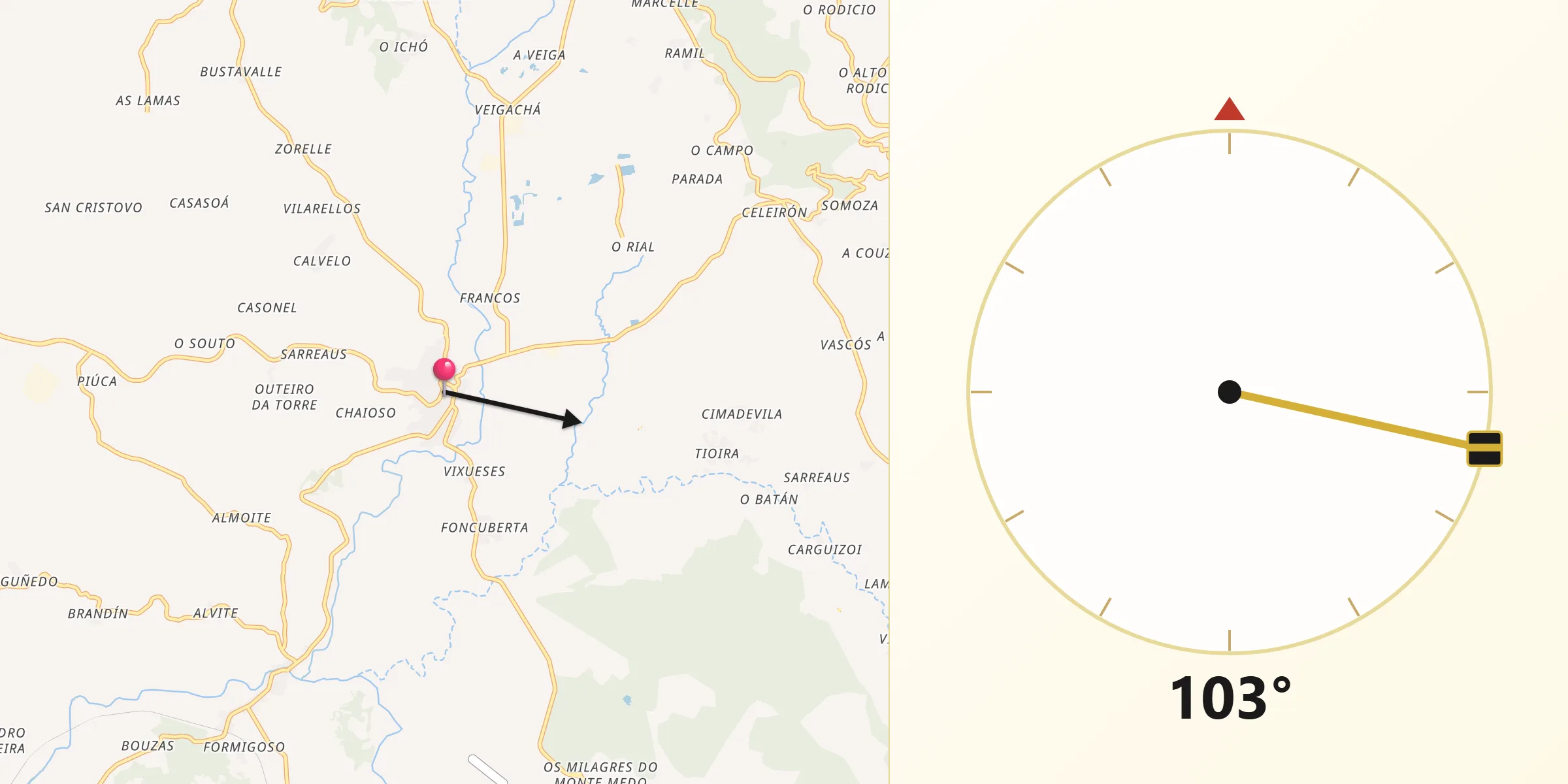 Dirección de la Qibla desde Maceda