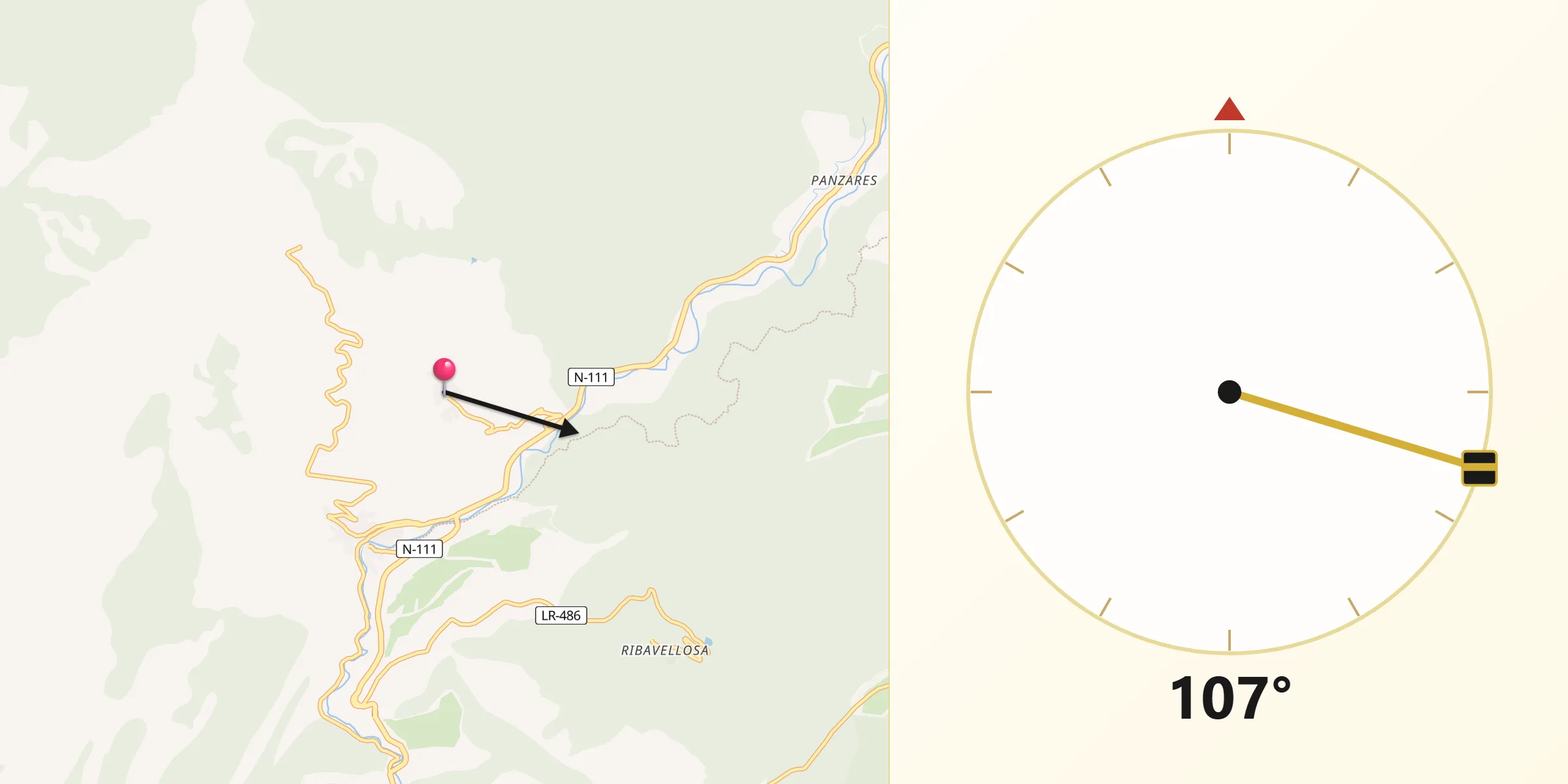 Dirección de la Qibla desde Nestares