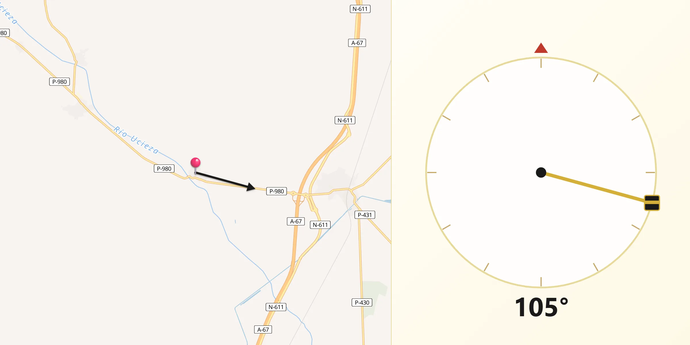 Dirección de la Qibla desde Población de Campos