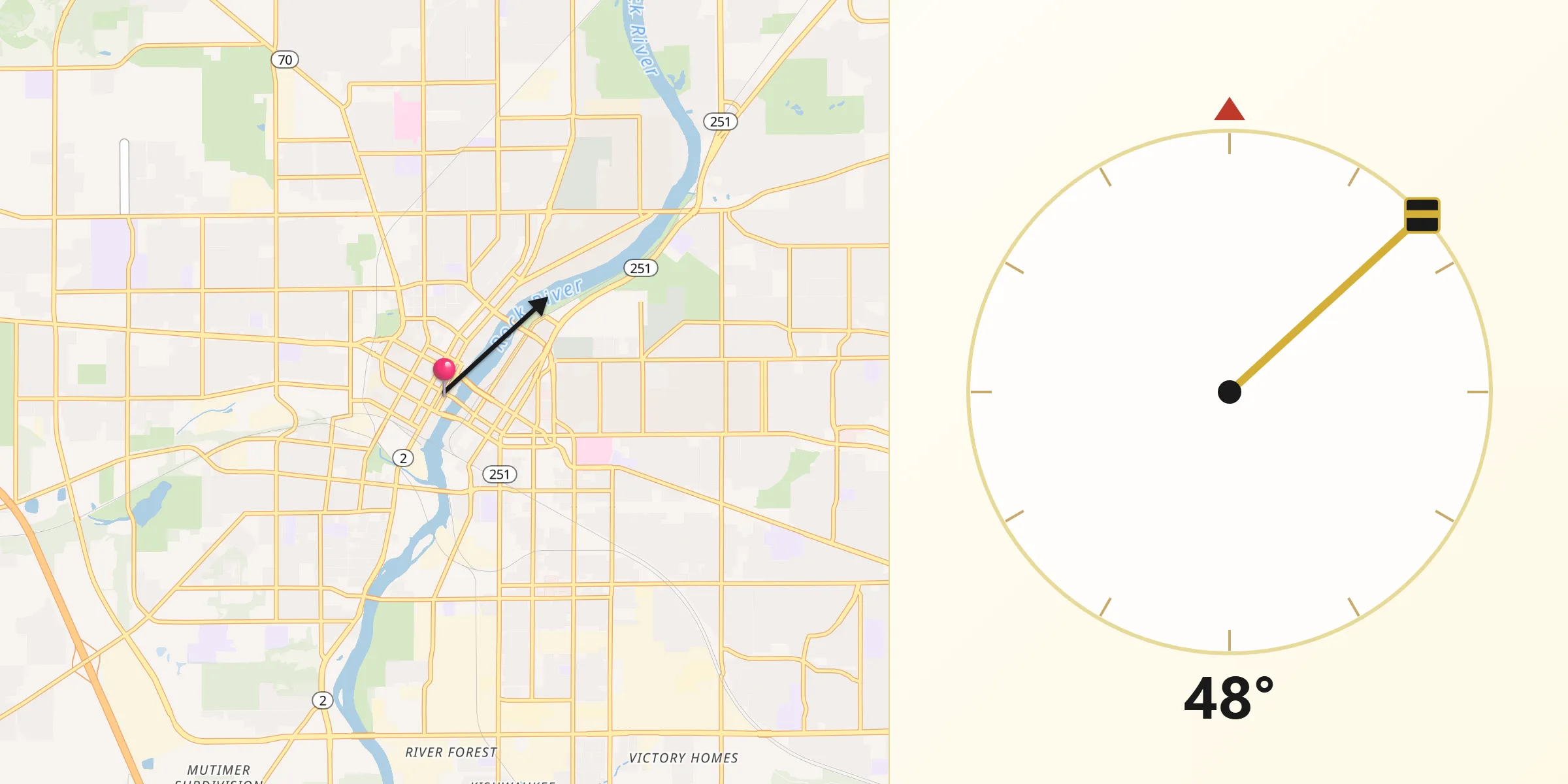 Dirección de la Qibla desde Rockford