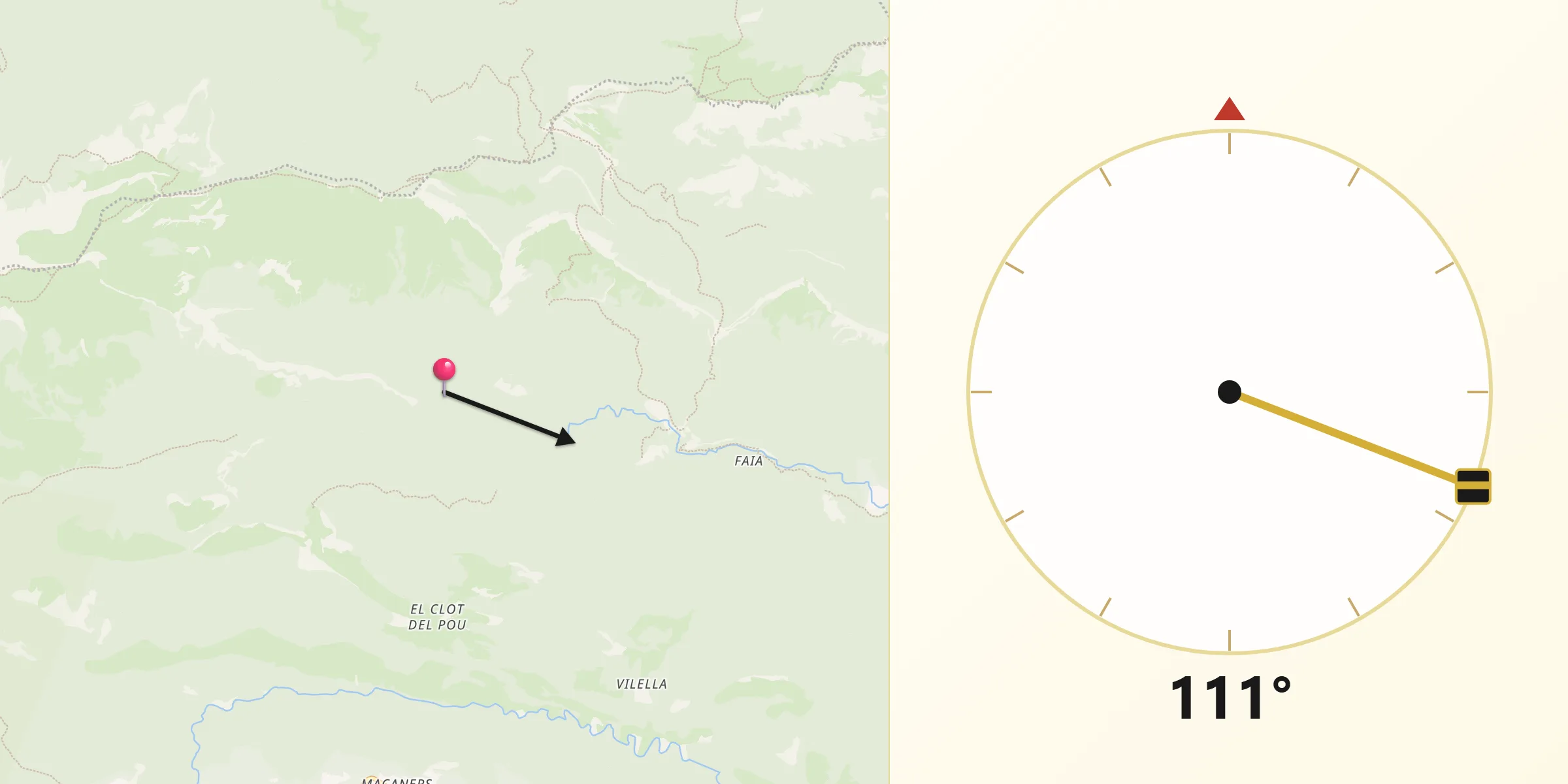 Dirección de la Qibla desde Gisclareny