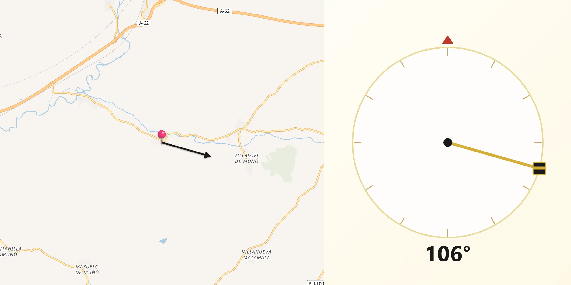 Dirección de la Qibla desde Cayuela