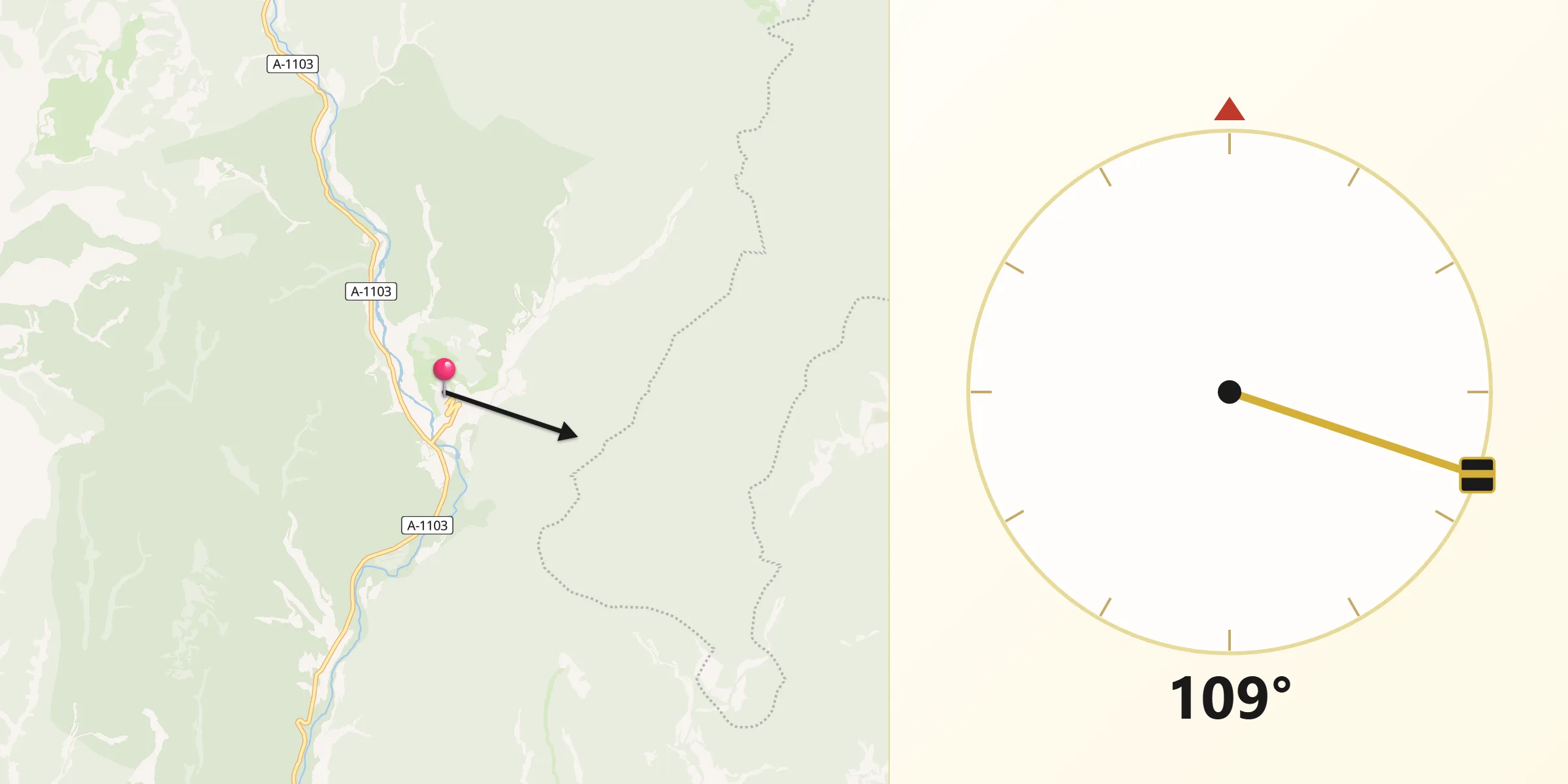 Dirección de la Qibla desde El Frago