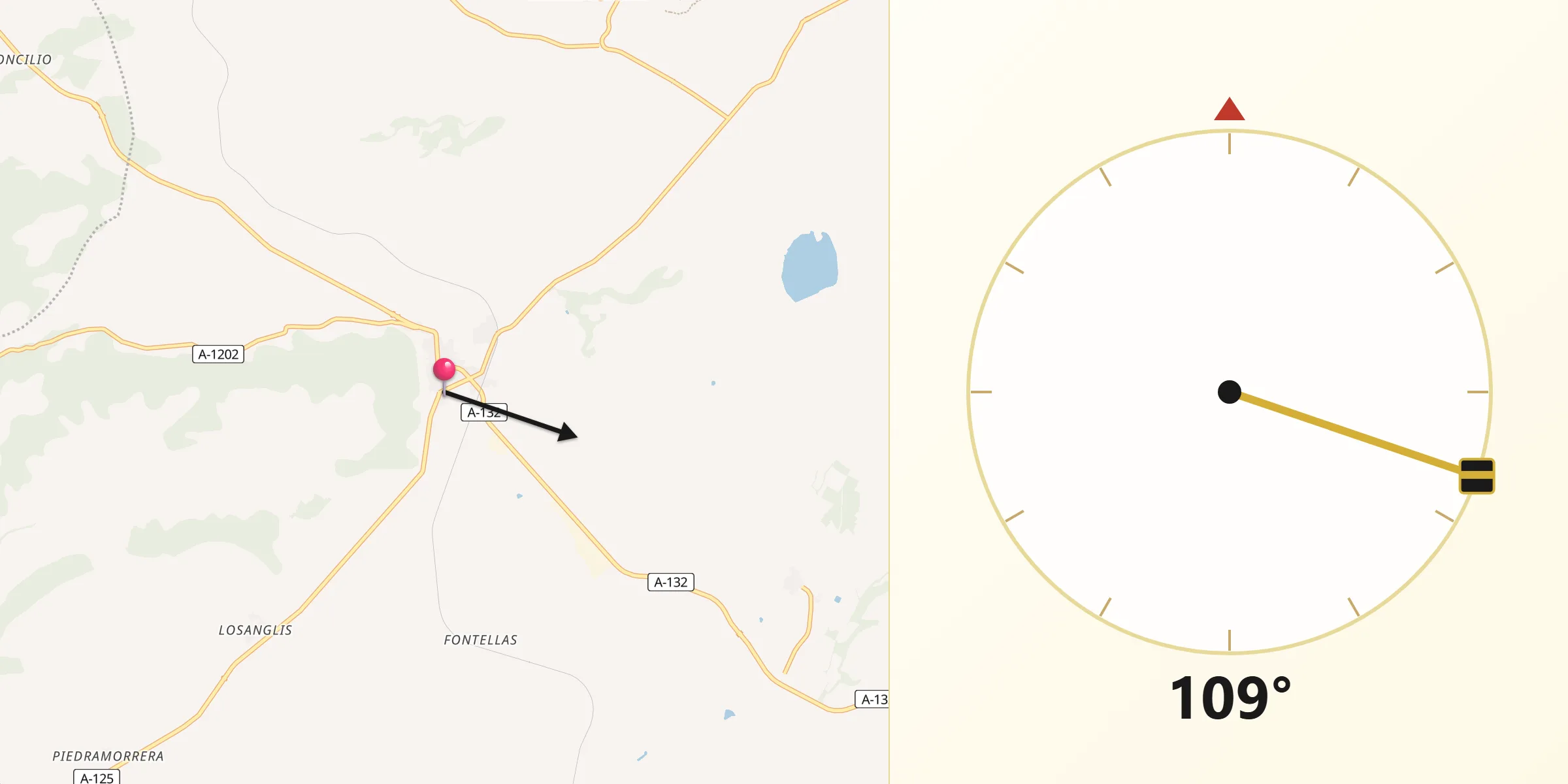 Dirección de la Qibla desde Ayerbe