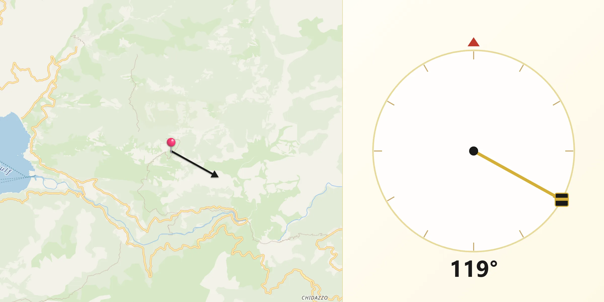 Direction vers la Qibla depuis Corte