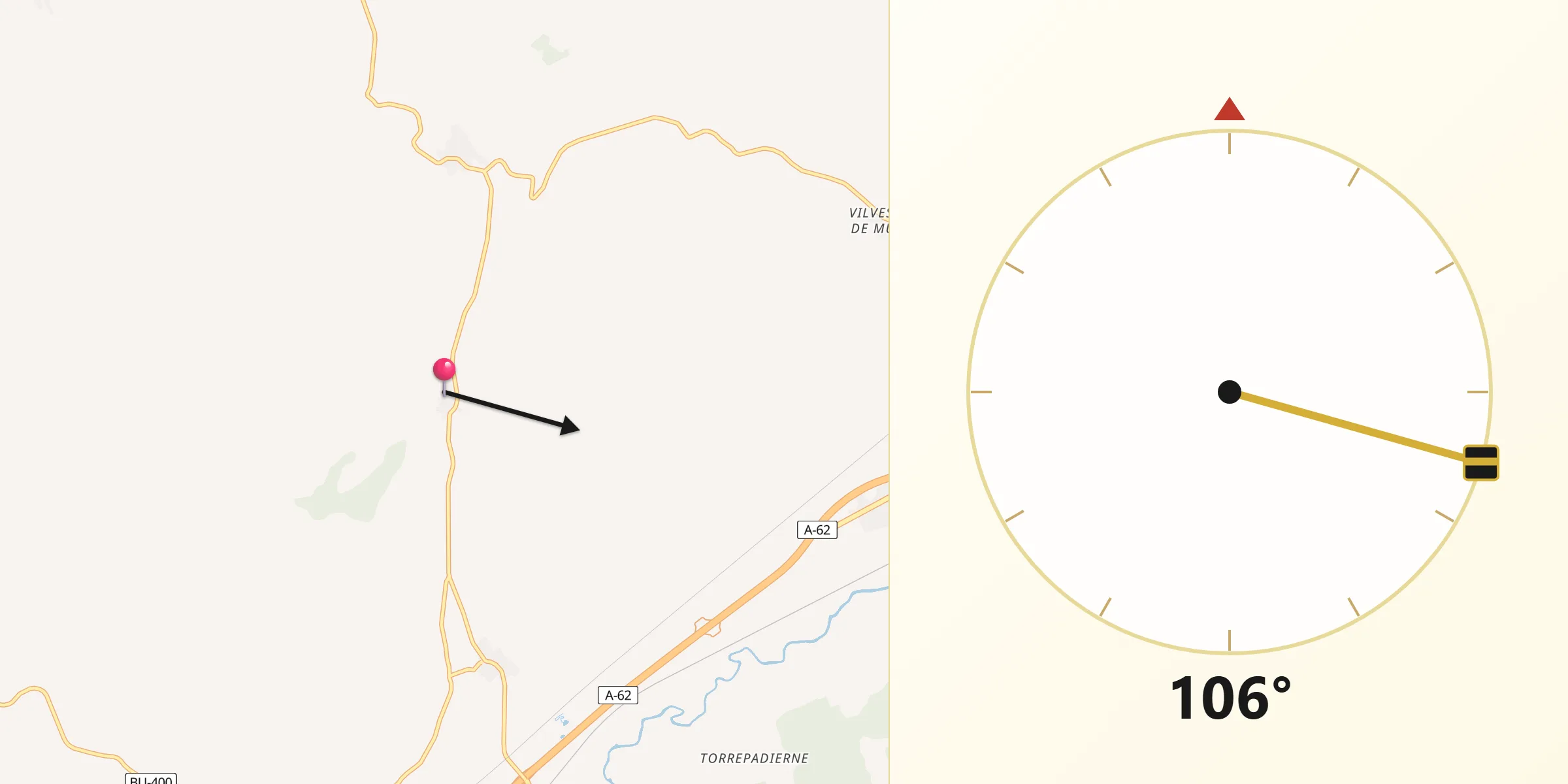 Dirección de la Qibla desde Tamarón