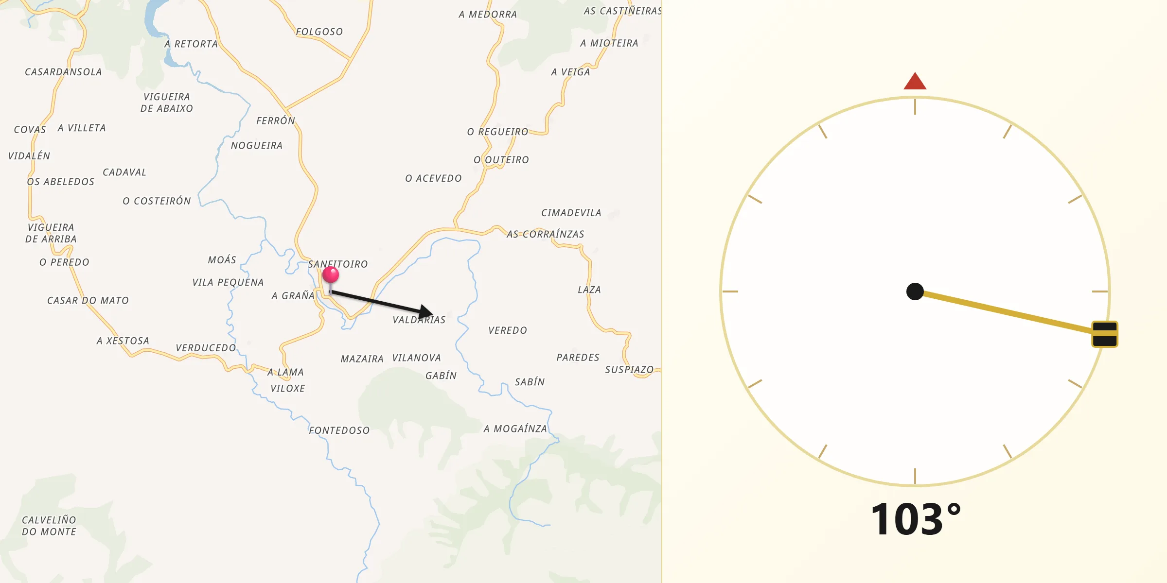 Dirección de la Qibla desde Montederramo