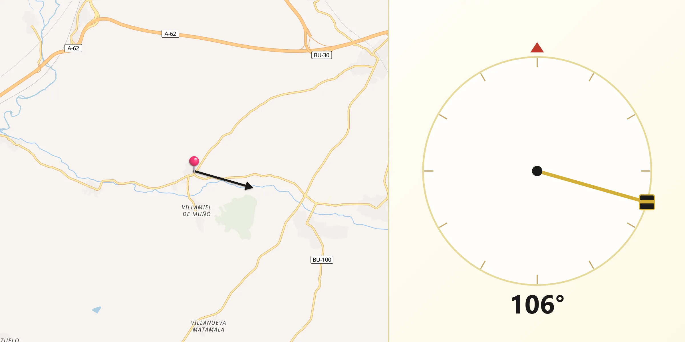 Dirección de la Qibla desde Albillos