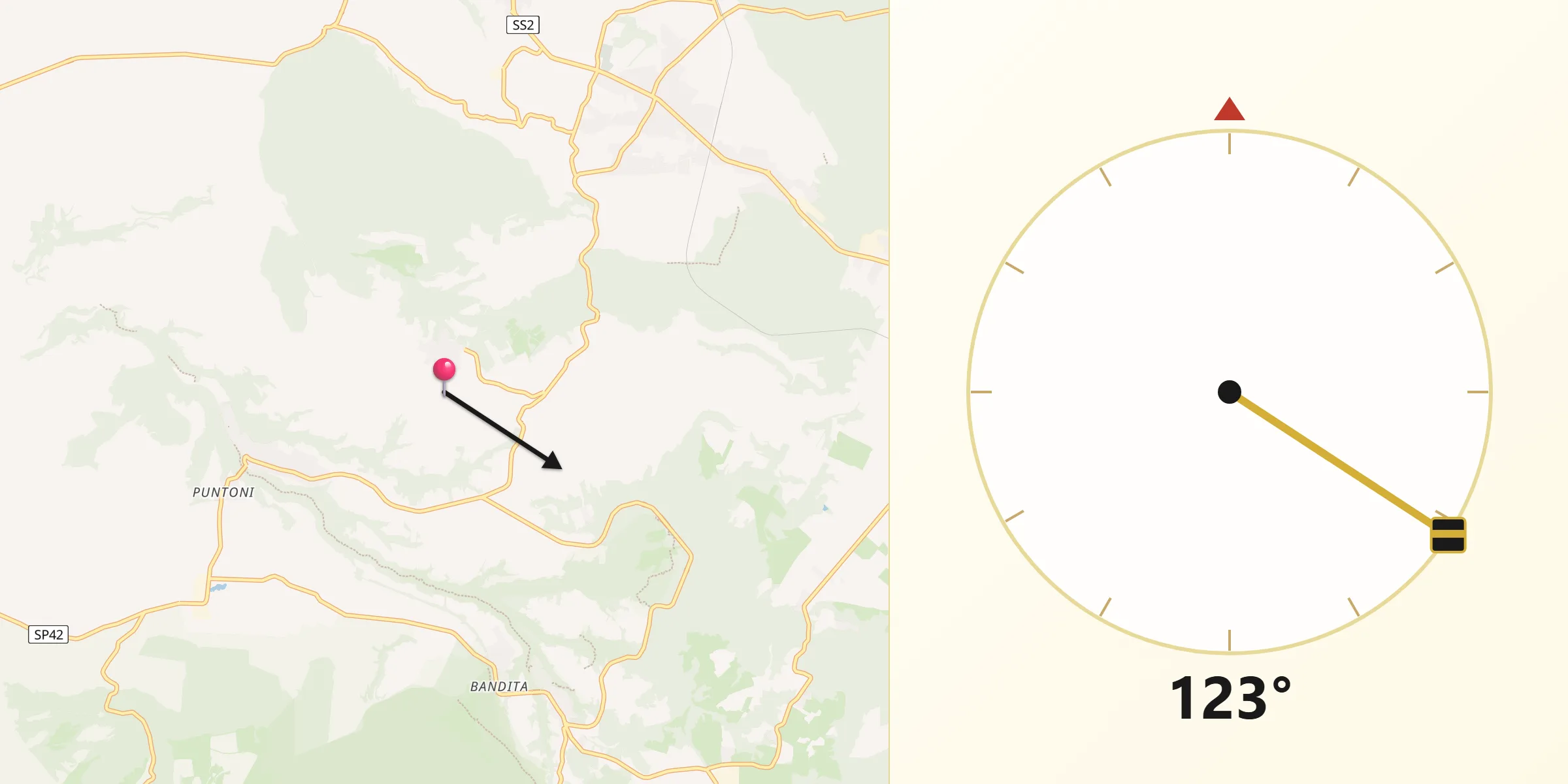 Direzione della Qibla da Villa San Giovanni in Tuscia