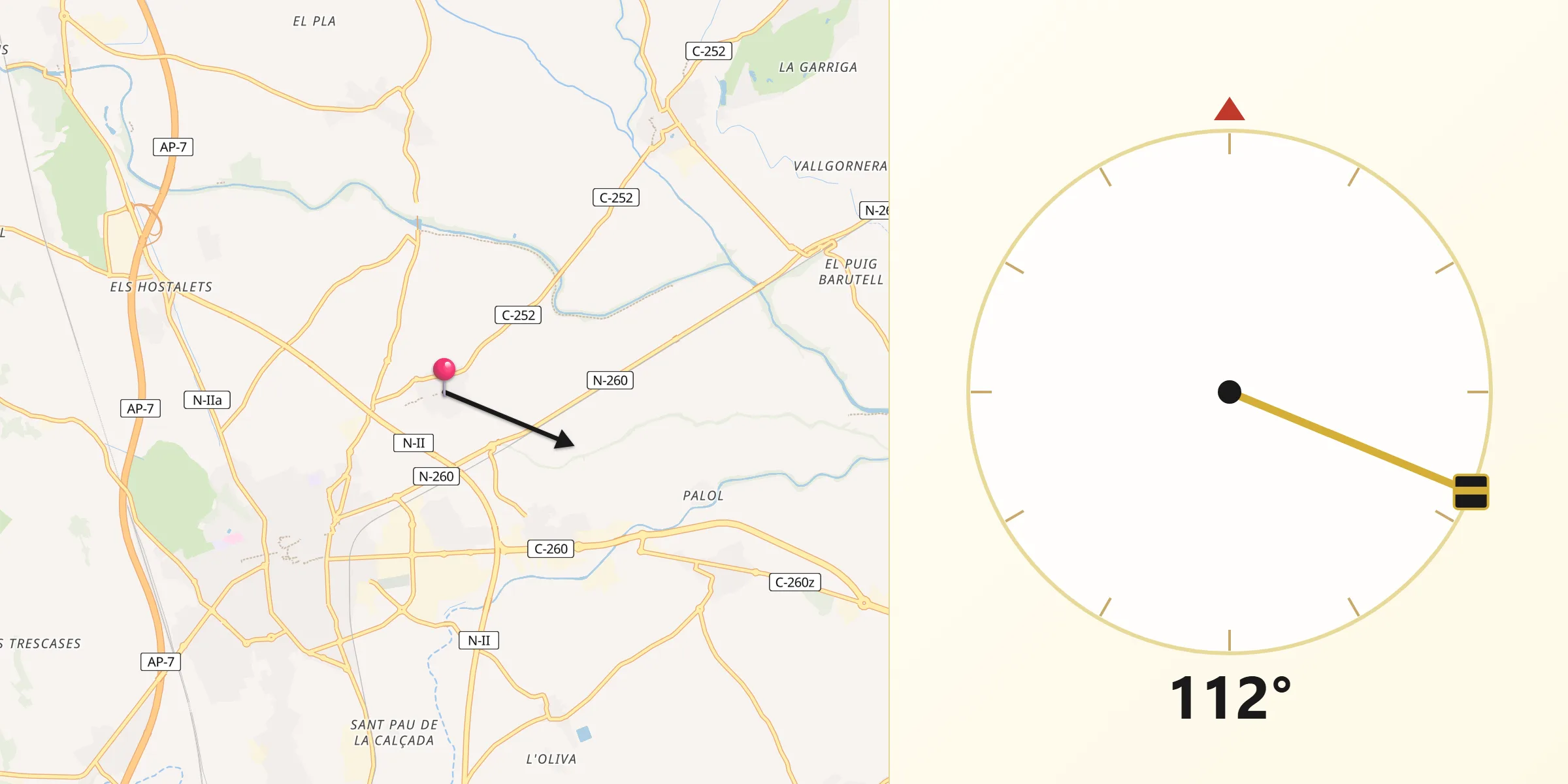 Dirección de la Qibla desde Vilabertran