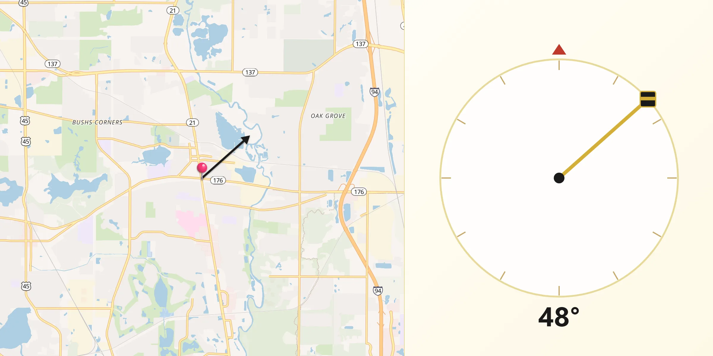 Qibla Direction from Libertyville