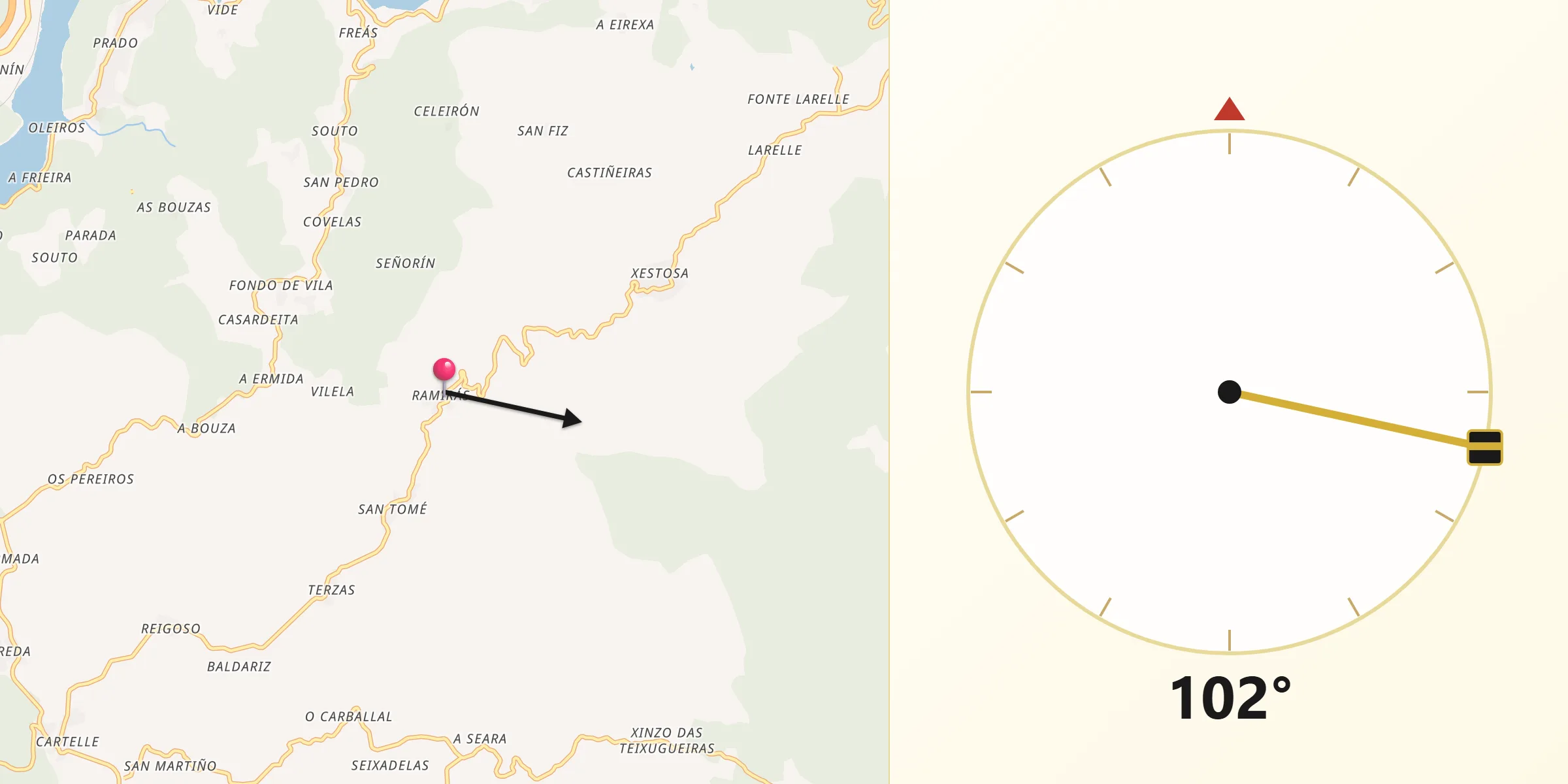 Dirección de la Qibla desde Ramirás
