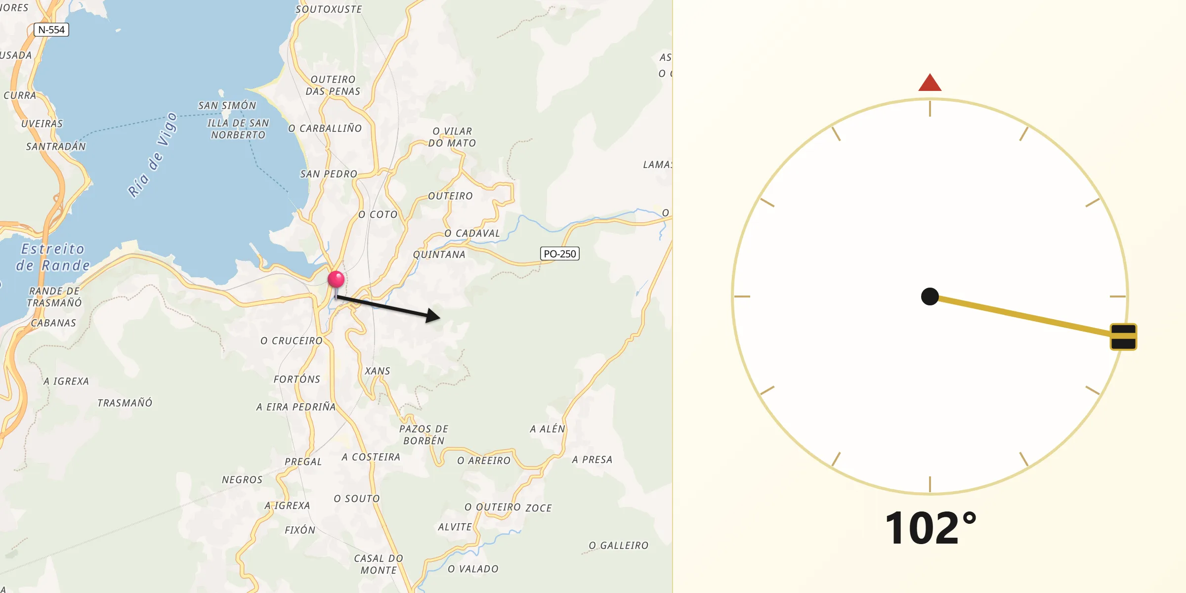 Dirección de la Qibla desde Redondela