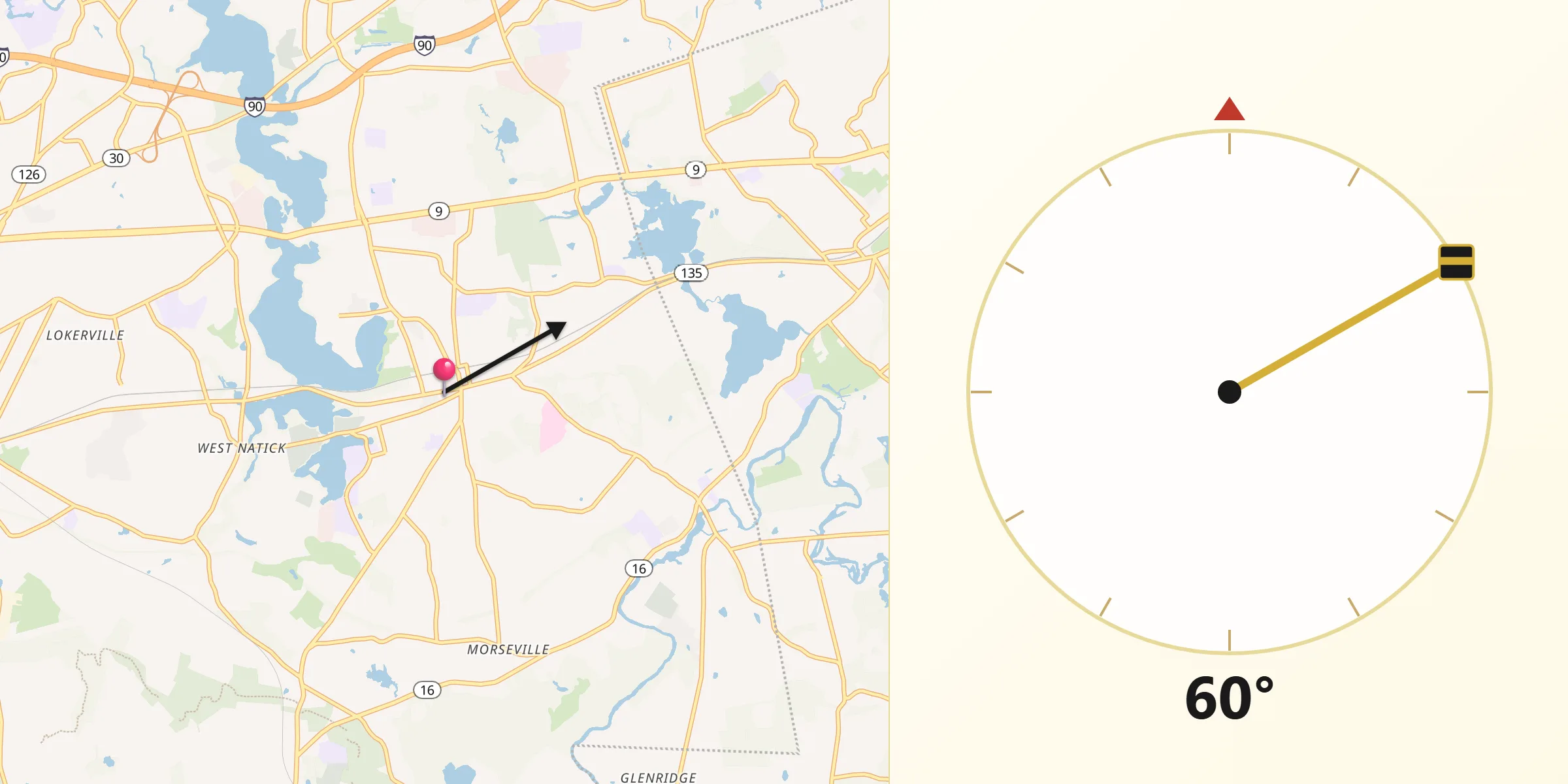 Qibla Direction from Natick