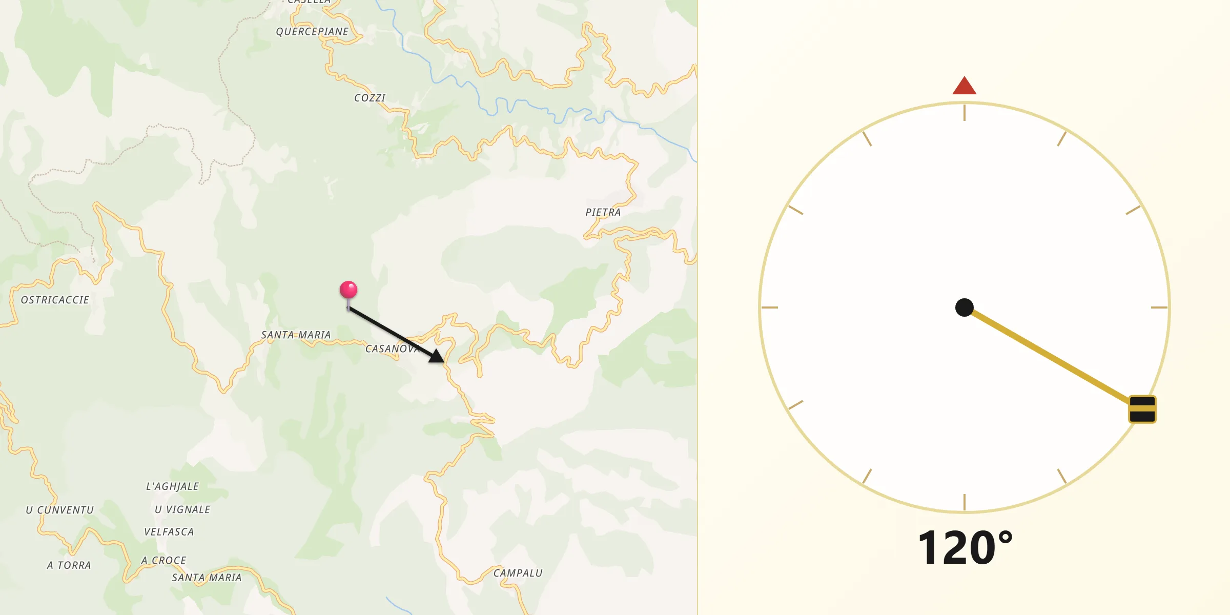 Direction vers la Qibla depuis Chiatra