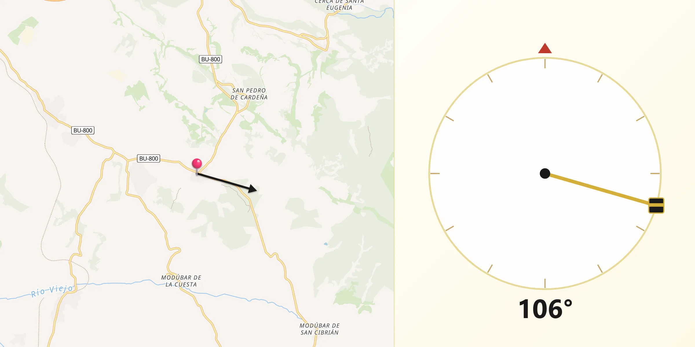 Dirección de la Qibla desde Carcedo de Burgos