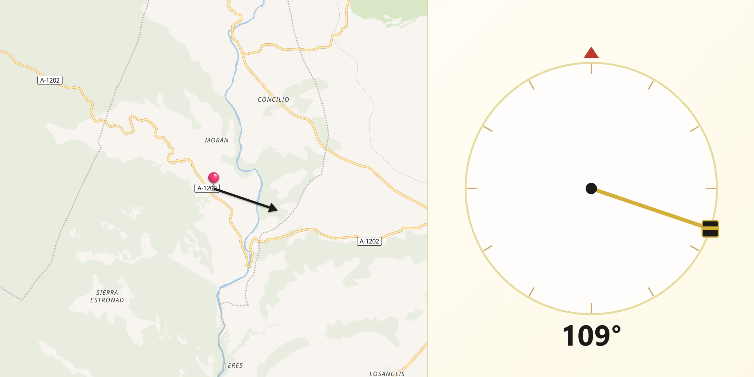 Dirección de la Qibla desde Santa Eulalia de Gállego