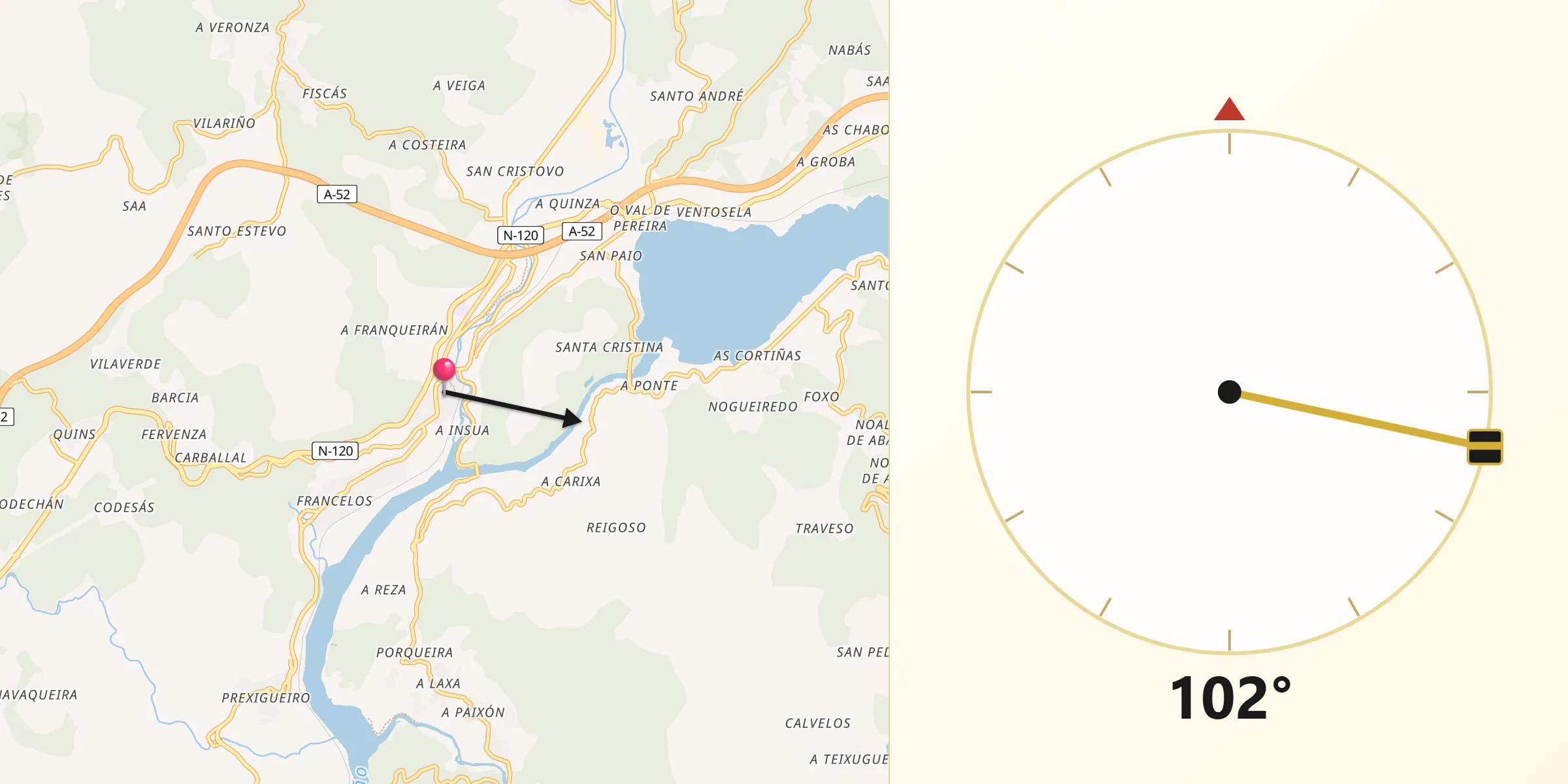 Dirección de la Qibla desde Ribadavia