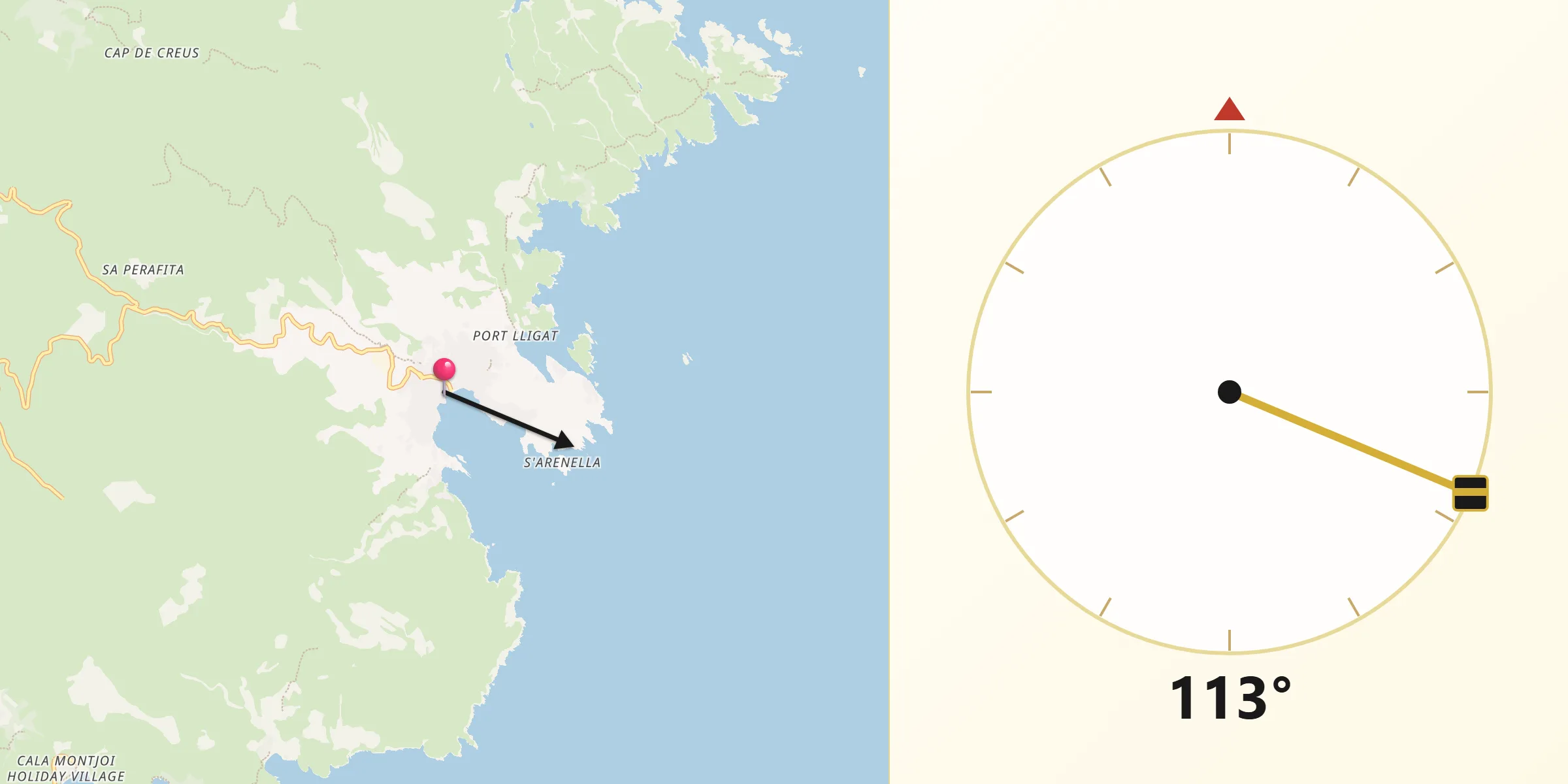 Dirección de la Qibla desde Cadaqués
