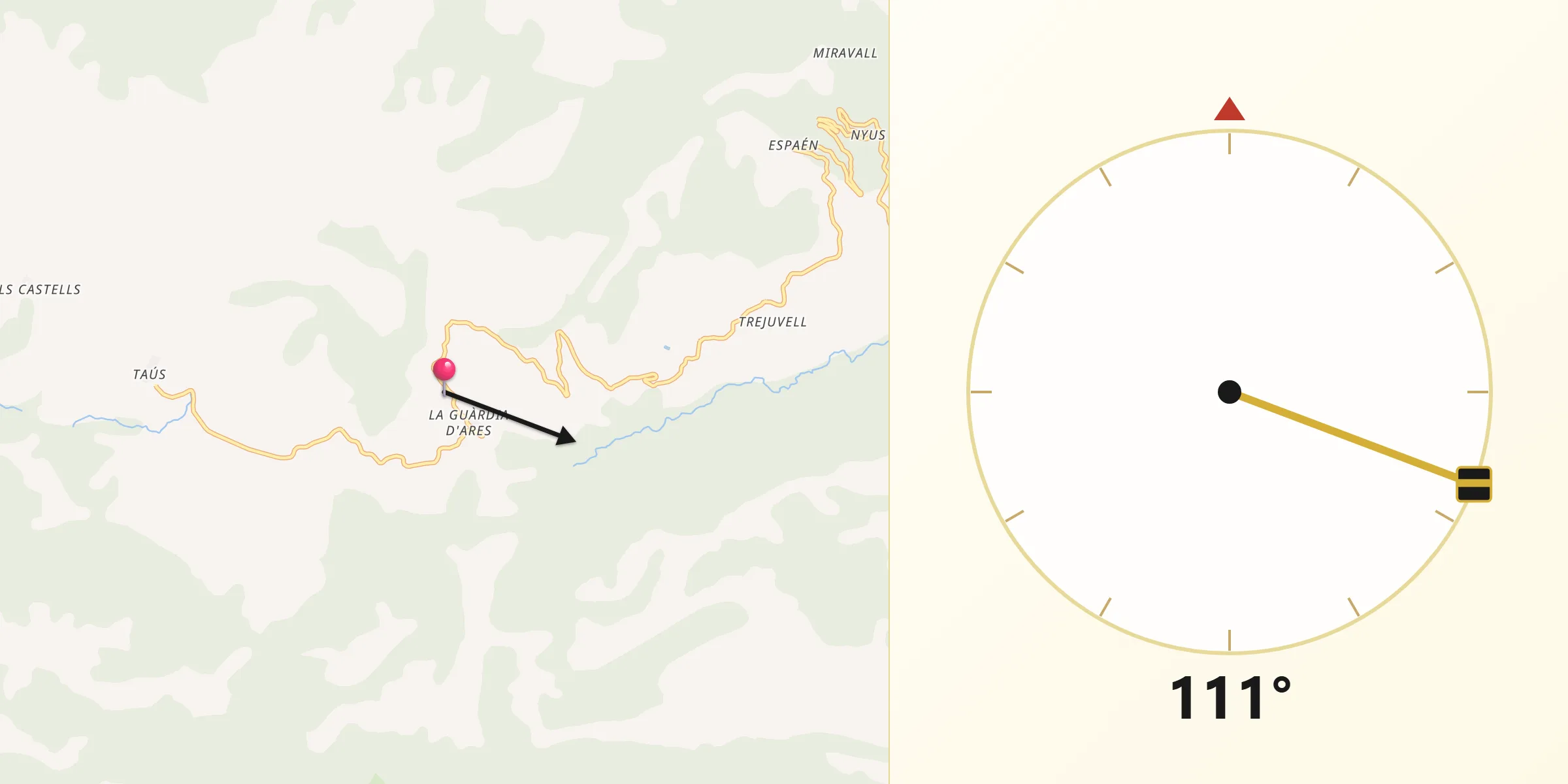 Dirección de la Qibla desde Les Valls d'Aguilar