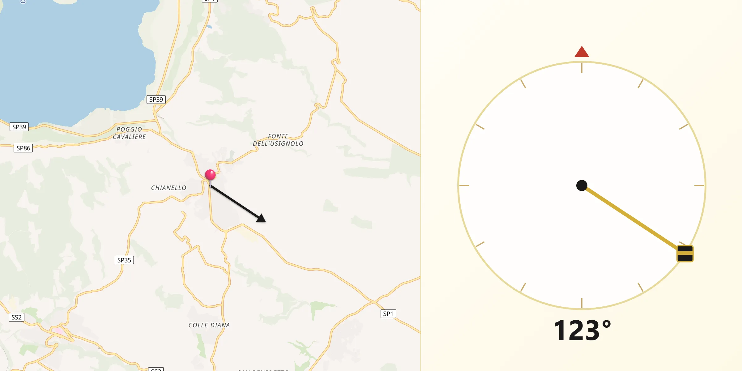 Direzione della Qibla da Ronciglione