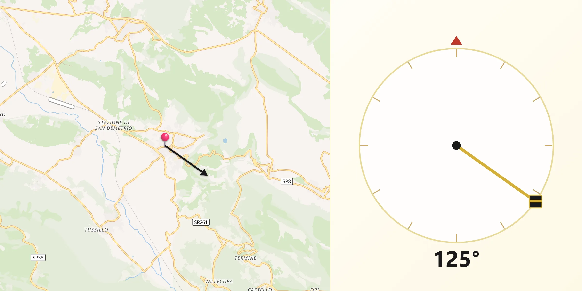 Direzione della Qibla da San Demetrio Ne' Vestini