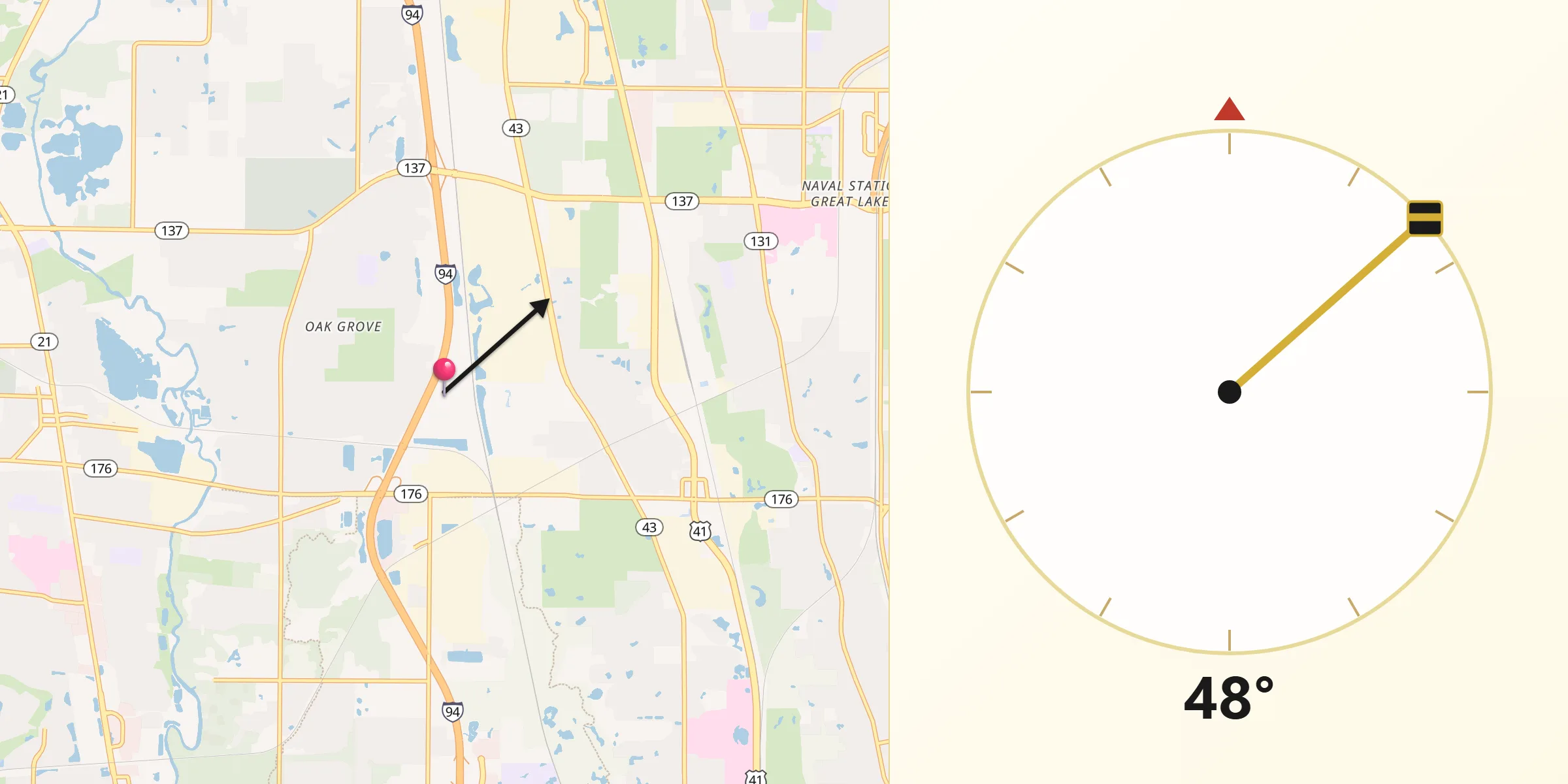 Qibla Direction from Green Oaks