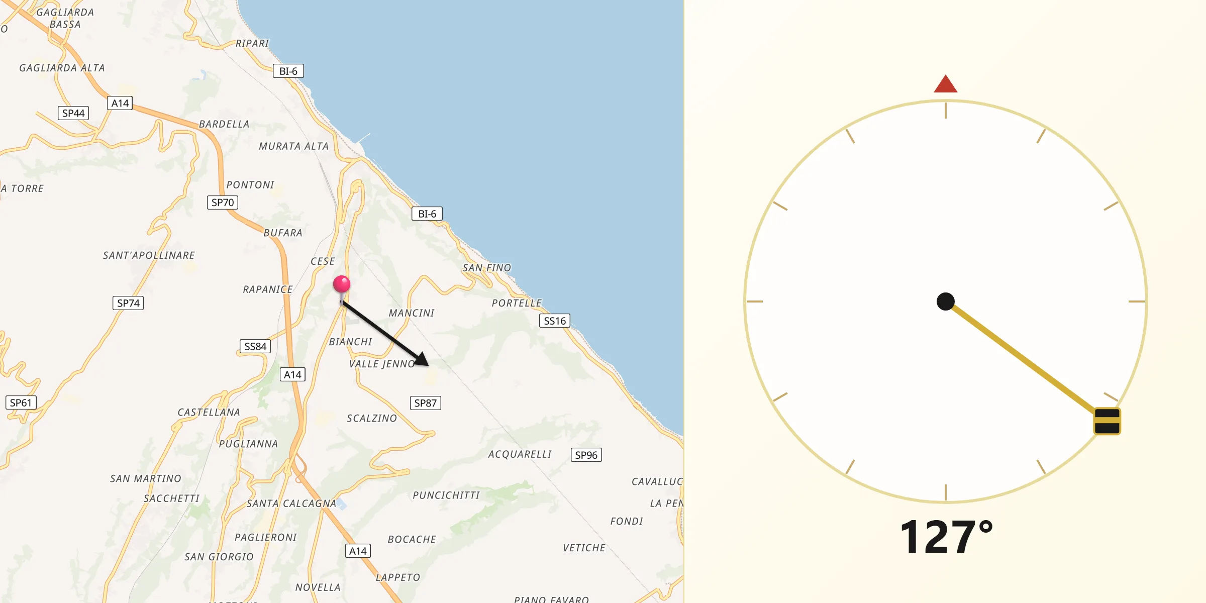 Direzione della Qibla da San Vito Chietino