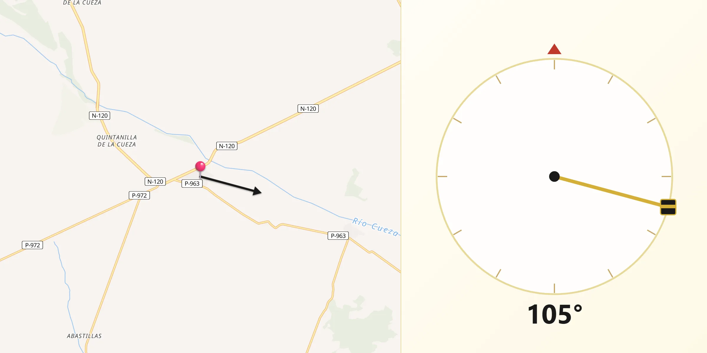 Dirección de la Qibla desde Cervatos de la Cueza